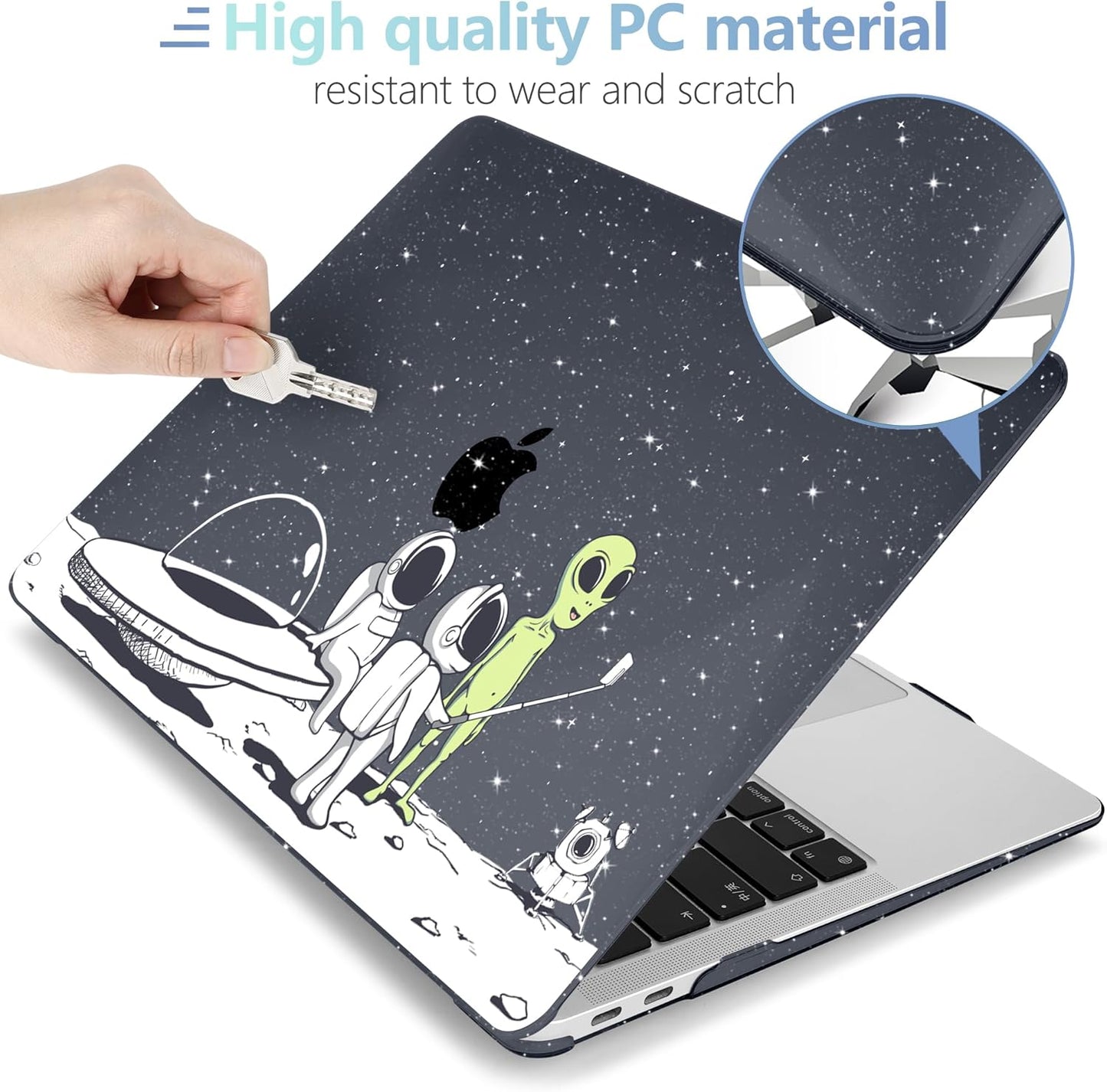 MEEgoodo for MacBook Air 13 inch Case 2021 2020 2019 2018 Released A2337 M1 A2179 A1932 with Touch ID, Plastic Hard Shell & Keyboard Cover Compatible with MacBook Air Case 13.3, Astronauts & Alien