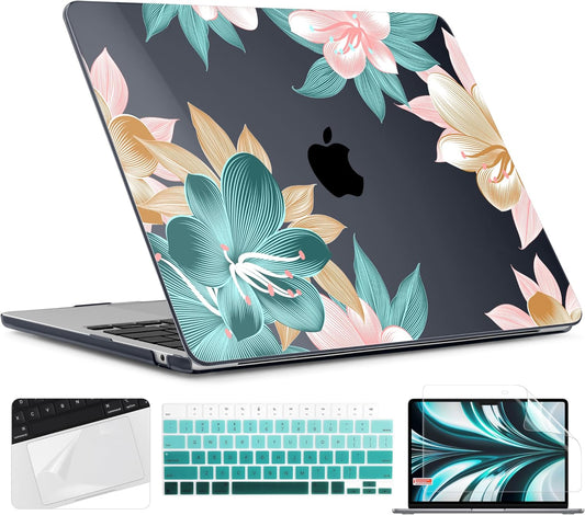 TWOLSKOO for M4 MacBook Air 13.6 inch Case 2025-2022 Release M4 A3240 M3 A3113 M2 A2681, Plastic Hard Shell & Screen Protector & Keyboard Cover & Trackpad Film, Clivia Flowers