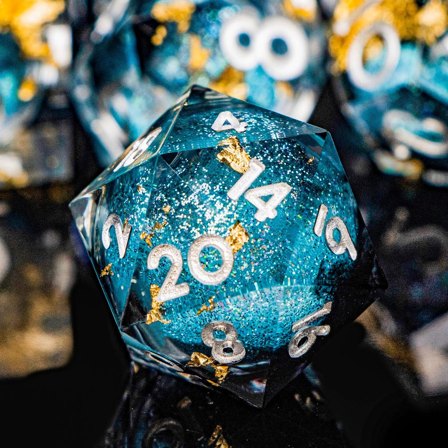 DND Dice Blue Liquid Core Dice Set with Metal Box, Handmade Sharp Edge D and D Polyhedral Dice for use with RPG D&D Role Playing Game