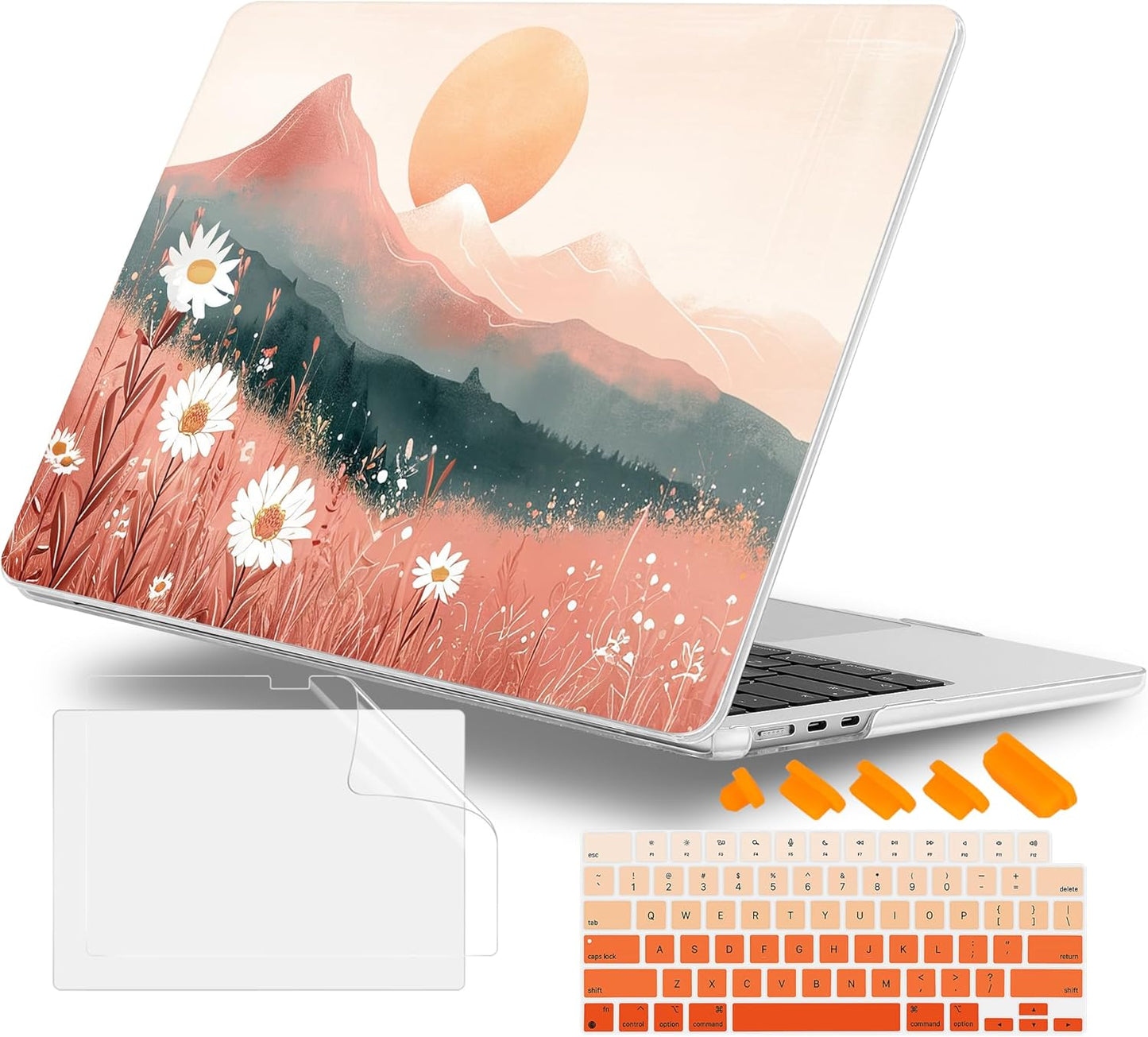 Case for MacBook Air 15 Inch 2025 2024 2023 Release M4 A3241 M3 A3114 M2 A2941, Hard Shell with Screen Protector & Keyboard Cover, Compatible with Touch ID, Mountains