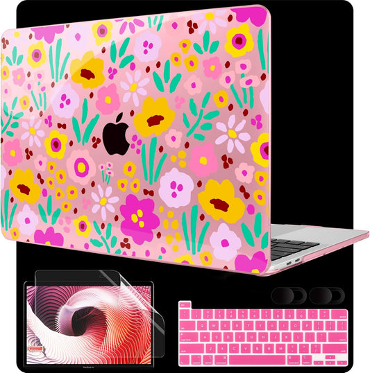 MEEgoodo Case for MacBook Pro 13 inch Case 2022 2021 2020 New A2338 M2/M1 A2251 A2289, Laptop Hard Shell with Keyboard & Camera Cover Compatible with 13 inch MacBook Pro, Pink Lilac Flowers
