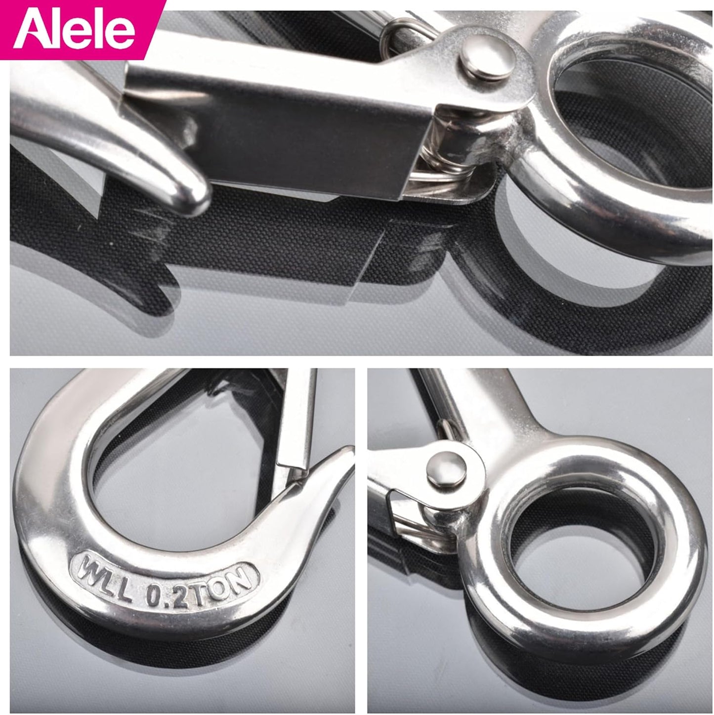 Alele Grab Hooks, 440 Pounds Slip Hooks,Stainless Steel Lifting Hook Rigging Accessory,4 Pack
