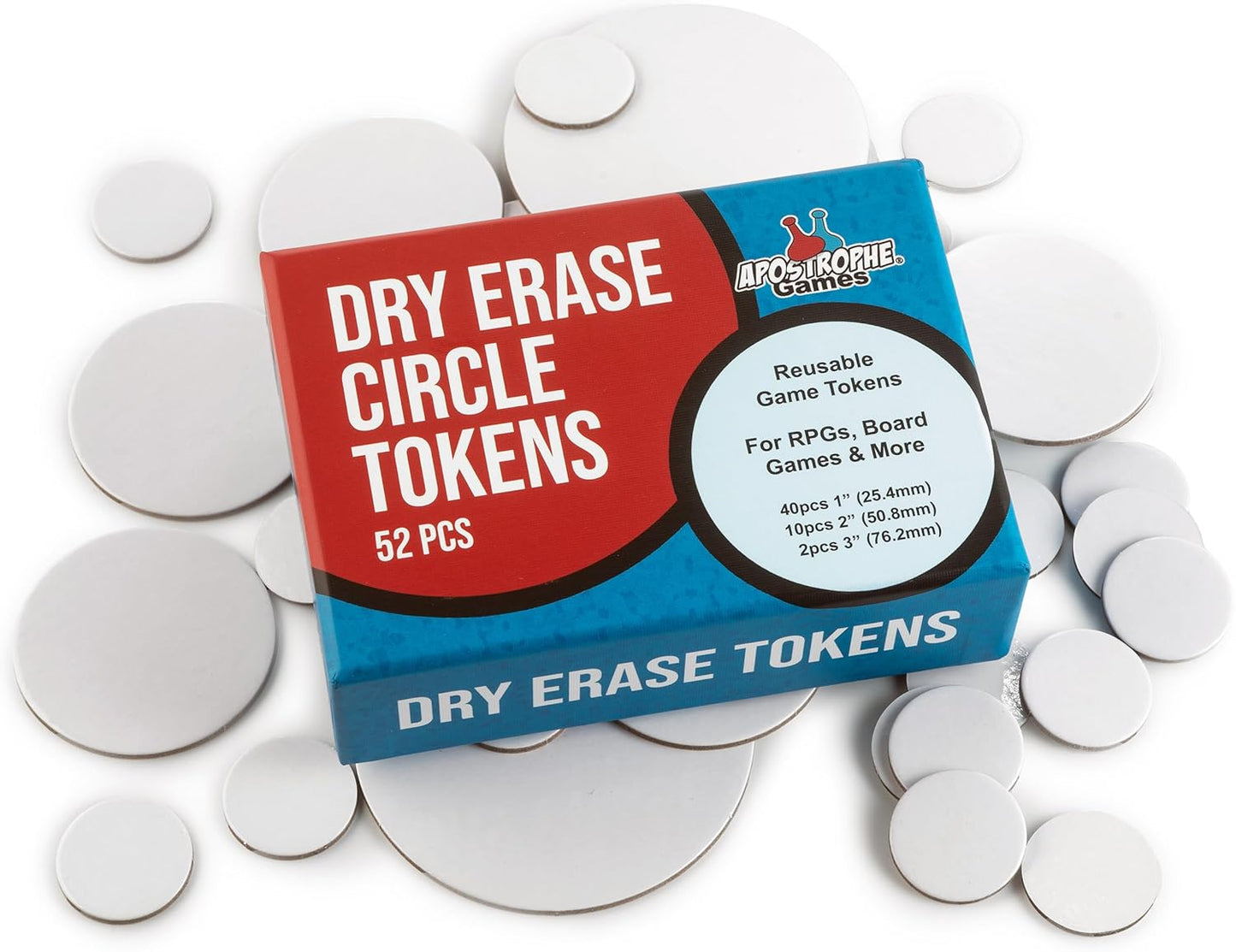 Apostrophe Games Dry Erase Tokens - 52 Reusable Board Game Pieces (1", 2" & 3"), DIY, RPG – Create Your Own Custom Tiles