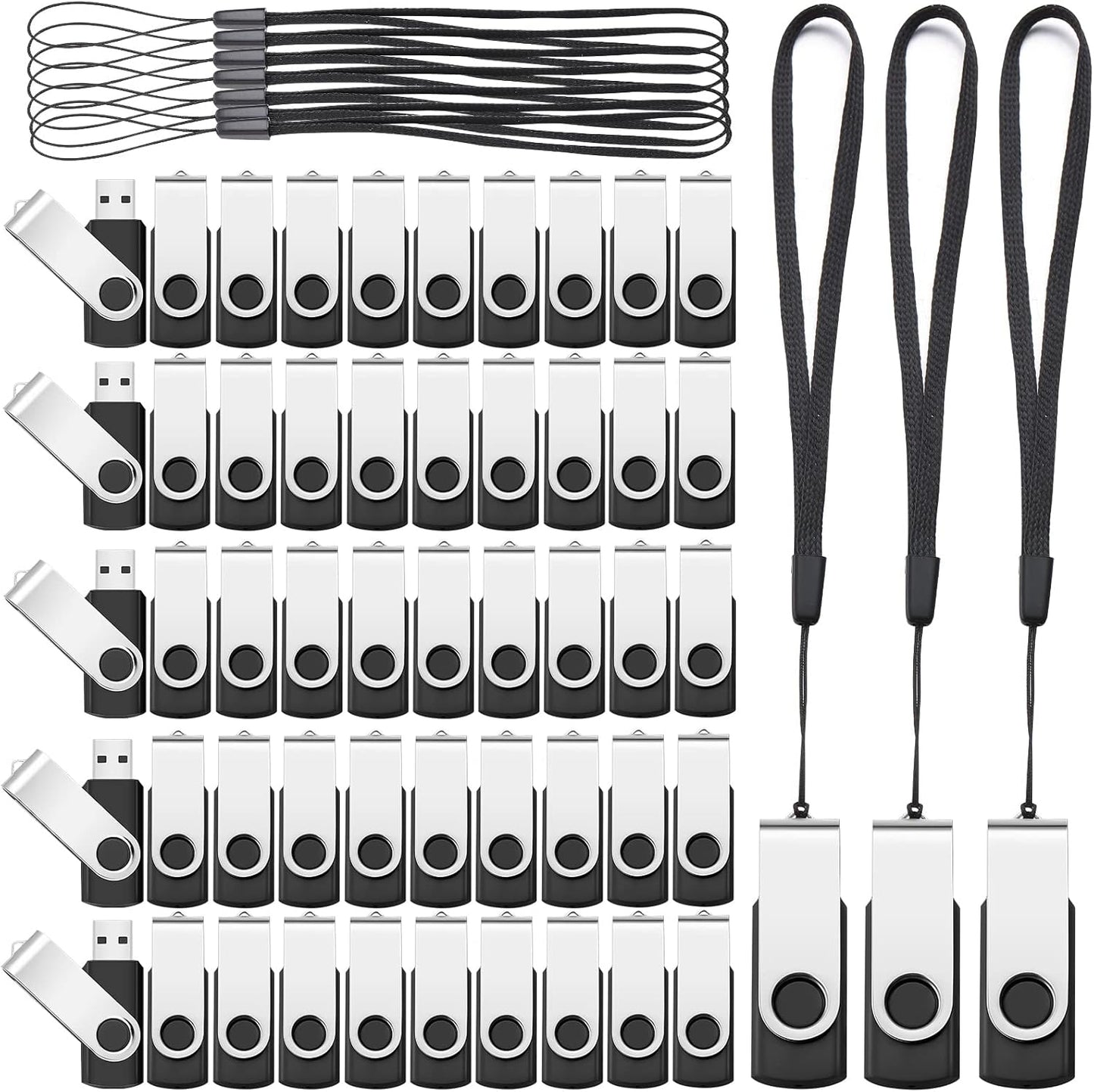 Aoriher 50 Pack USB 2.0 Flash Drives Bulk, Portable USB Thumb Drives with Lanyards, Swivel Flash Drives Thumb Drives for Office School Data Storage (4GB)
