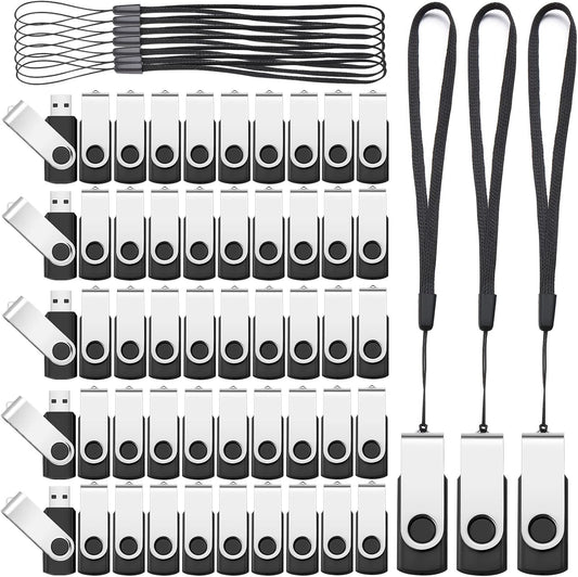 Aoriher 50 Pack USB 2.0 Flash Drives Bulk, Portable USB Thumb Drives with Lanyards, Swivel Flash Drives Thumb Drives for Office School Data Storage (4GB)