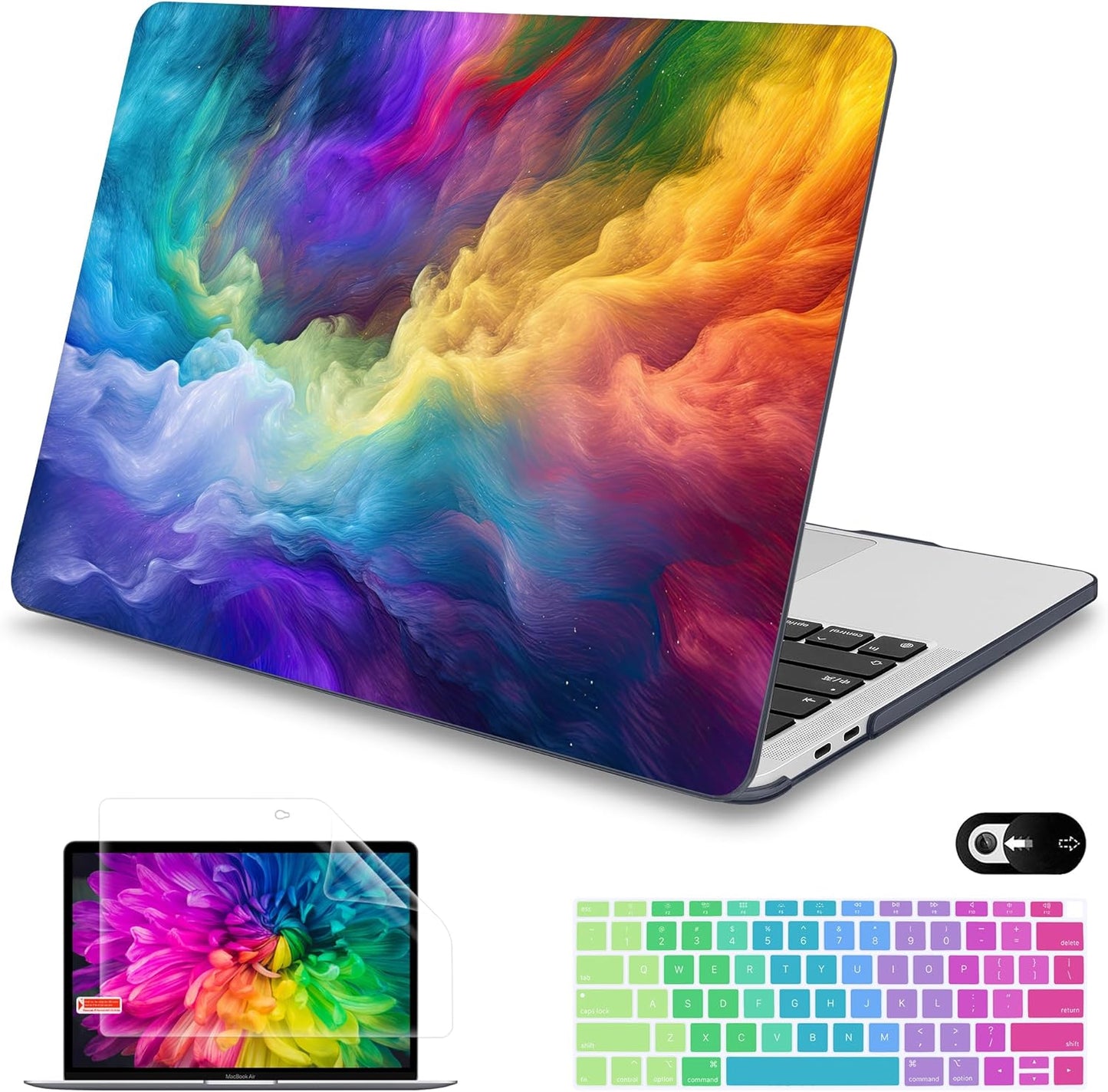 Mektron for MacBook Air 13 Case A1466/A1369 (2010-2017 Release), Snap-on Plastic Hard Shell Cover for MacBook Air 13.3 inch with Keyboard Cover, Rainbow Cosmic