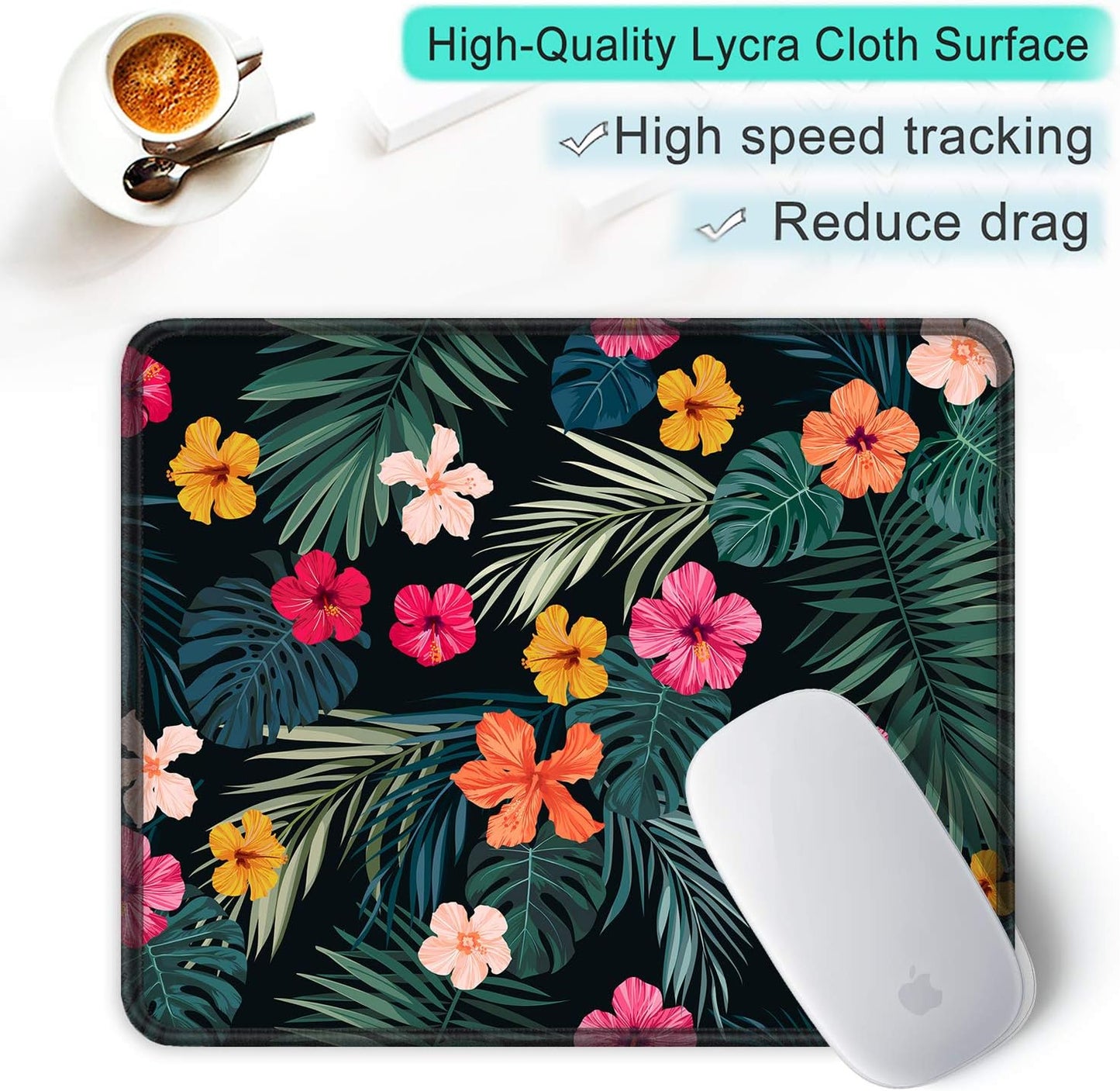 ITNRSIIET Mouse Pad with Stitched Edge Premium Textured Smooth Precise Operation Waterproof Washable Non-Slip Rubber Base Desktop Protection Mat, 10.2×8.3×0.12 inches, Beautiful Floral