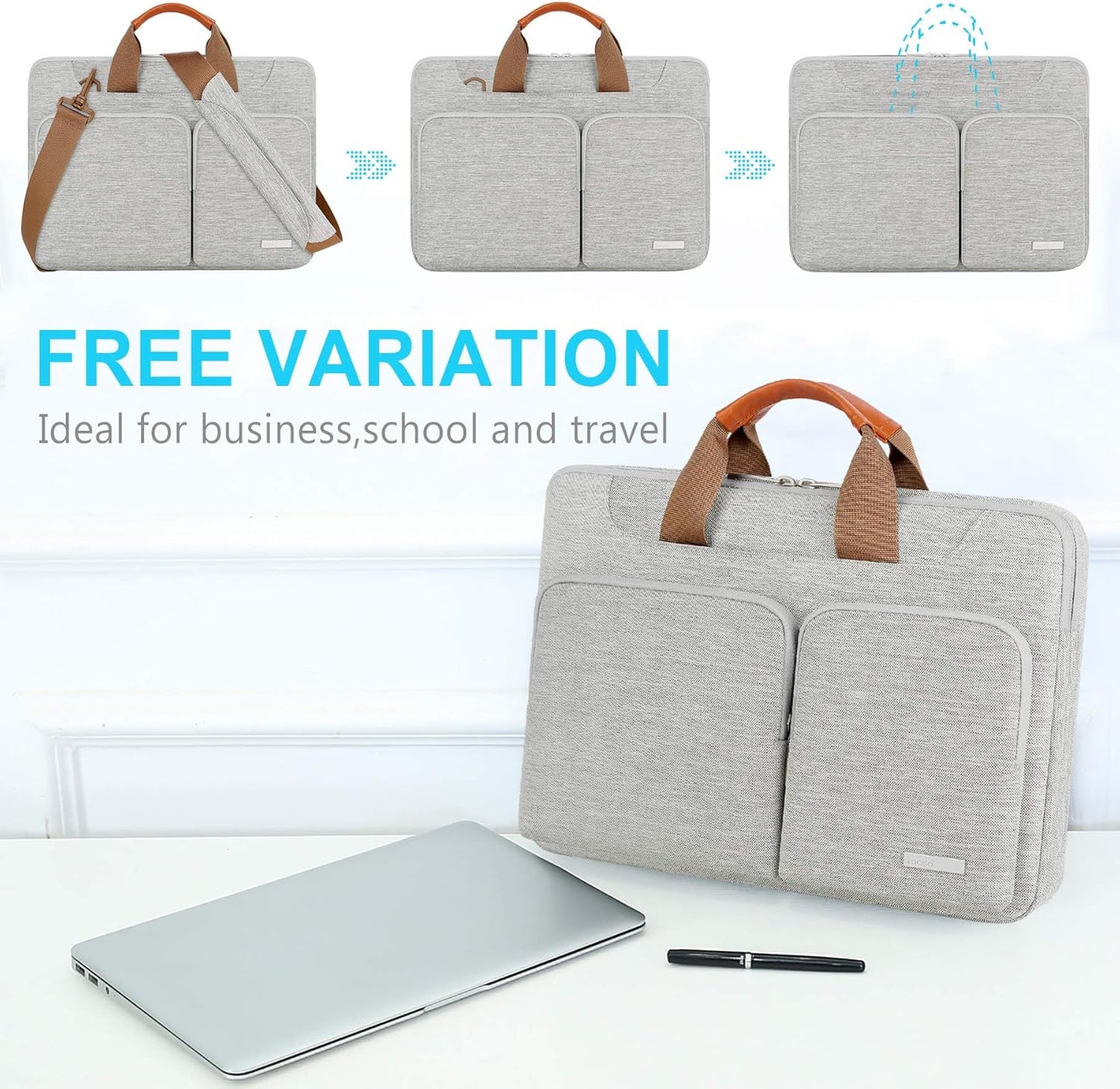 Lacdo 360° Protective Laptop Shoulder Bag, 16 inch Laptop Bag for 16 inch New MacBook Pro M4/M3/M2 /M1 Pro Max A3403 A3186 A2991 A2780 A2485 2024-2019, 15" Surface Laptop 7th Copilot+PC Computer, Gray