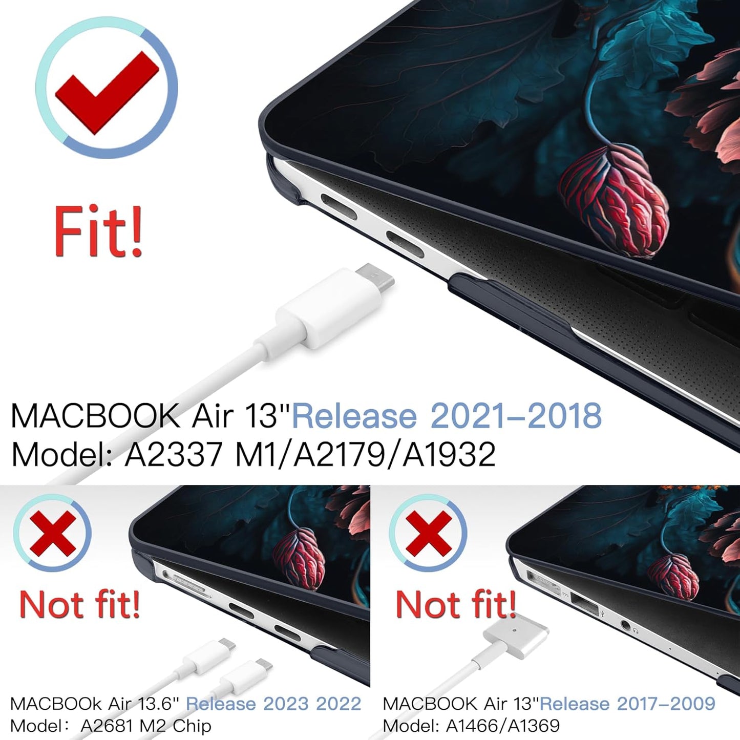 MEEgoodo for MacBook Air 13 inch Case 2021 2020 2019 2018 Released A2337 M1 A2179 A1932 with Touch ID, Plastic Hard Shell & Keyboard Cover Compatible with MacBook Air Case 13.3, Bunch Flowers