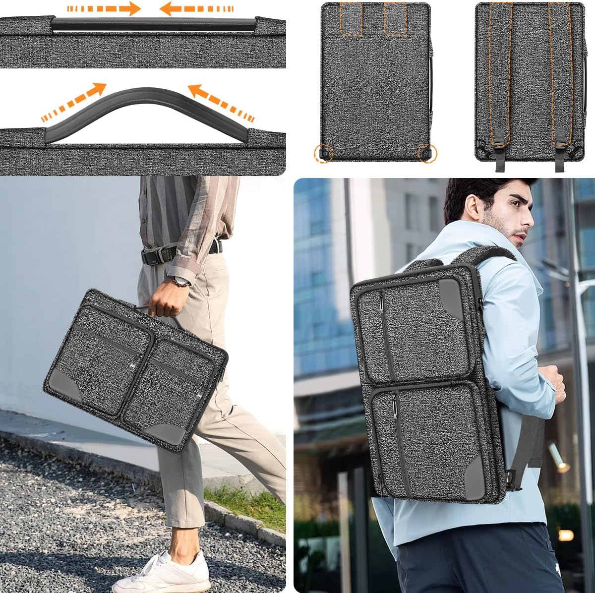 Hseok Laptop Case 15 15.6 16 inch Sleeve with Handle and Hidden Strap,Compatible with MacBook Pro 15.4 16, 360° Protective PC Briefcase with 4 Pockets for Laptop Accessory,Easy to Carrying, Grass ash