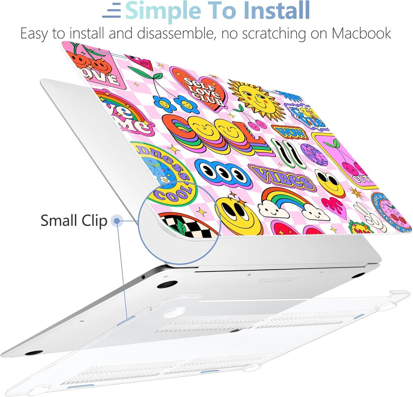 MEEgoodo for MacBook Air 13.3 inch Case 2021 2020 2019 2018 A2337 M1 A2179 A1932, Laptop Shell for MacBook Air M1 with Keyboard Webcam Cover & Trackpad Film & Type C Adapter,Pattern Stickers