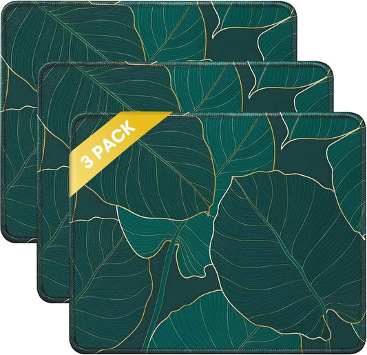JIKIOU 3 Pack Mouse Pad with Stitched Edge, Comfortable Mouse Pads with Non-Slip Rubber Base, Washable Mousepads Bulk with Lycra Cloth, Mouse Pads for Computers Laptop Mouse 10.2x8.3x0.12in Leaf