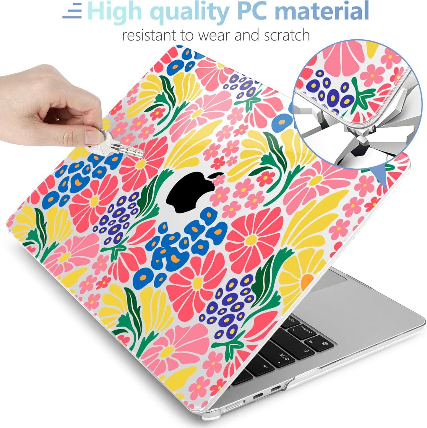 MEEgoodo for M4/M3/M2 MacBook Air 15.3 inch Case 2025 2024 2023, Case Fit Model (A3241/A3114/A2941) for MacBook Air 15 inch, Laptop Hard Shell with Keyboard Cover, Groovy Flower