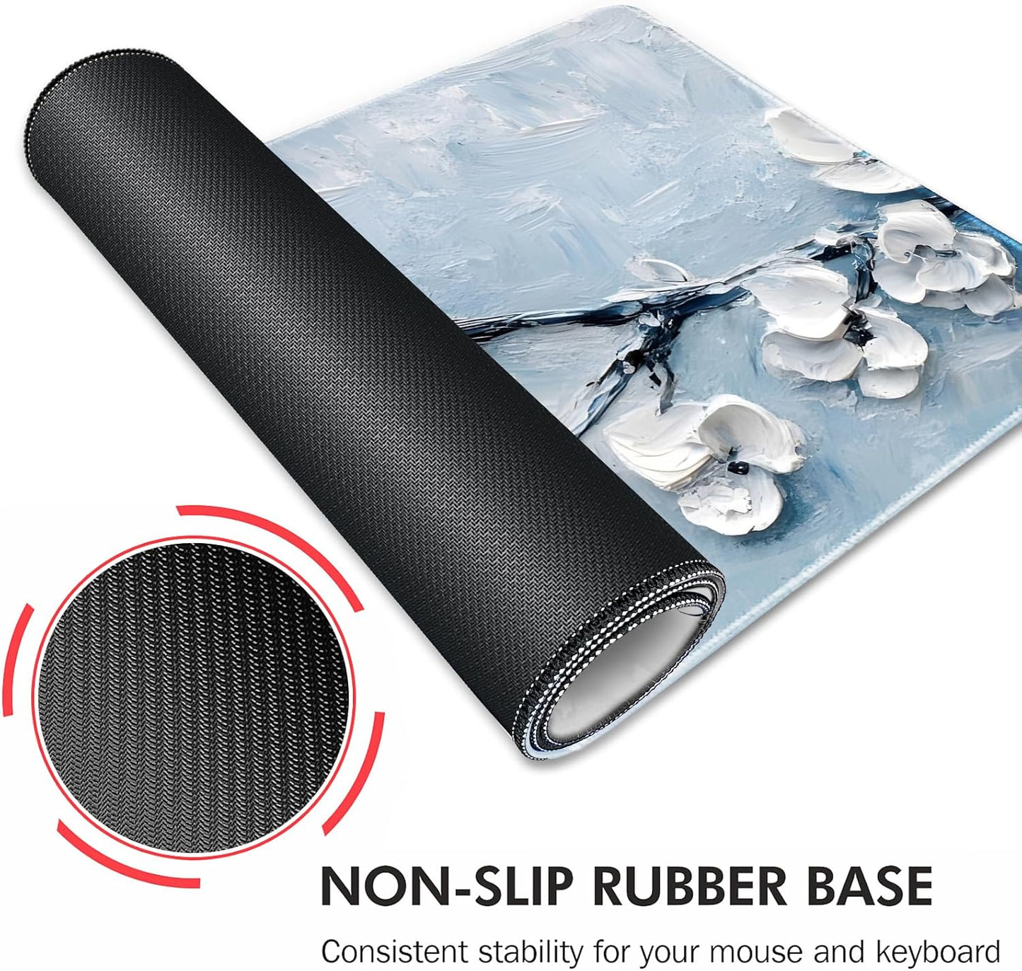 Galdas Gaming Mouse Pad XXL XL Large Long Extended Big Mousepad Non-Slip Rubber Keyboard Mouse Pad with Stitched Edges for Laptop Home Office (31.5x11.8x0.08 Inch) -Snow Floral