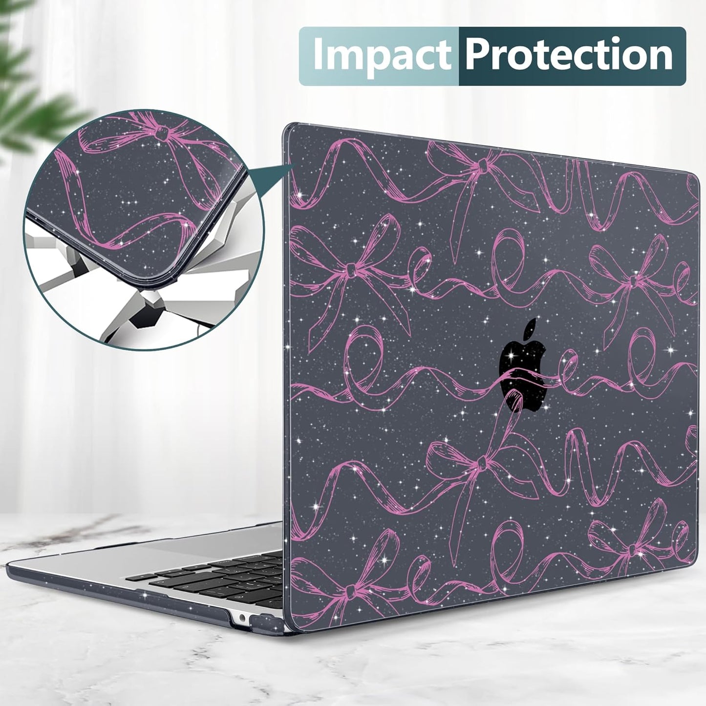 TWOLSKOO Compatible with M4 MacBook Air 13.6 inch Case 2025-2022 Release M4 A3240 M3 A3113 M2 A2681, Plastic Hard Shell & Keyboard Cover & Type C Adapter & Screen Protector, Sparkly Bows