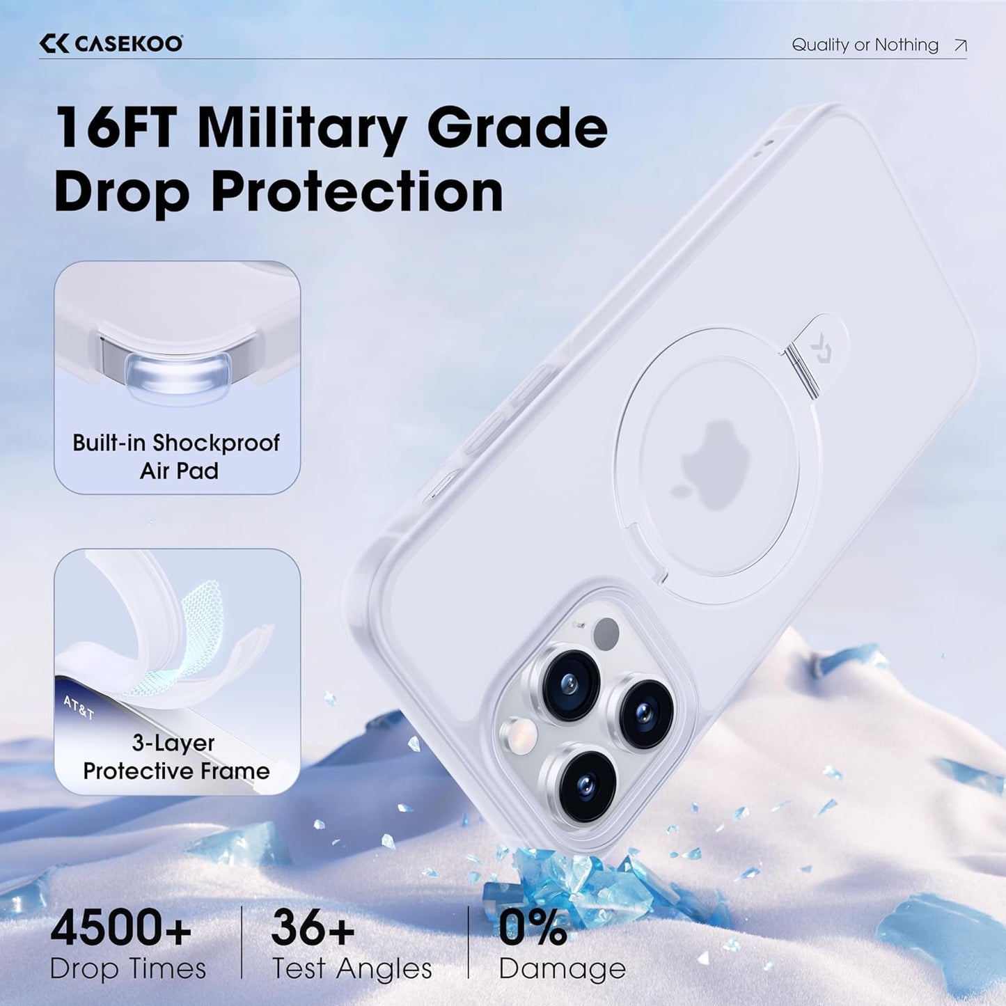 CASEKOO Designed for iPhone 13 Pro Max Case with Magnetic Invisible Stand [Military Drop Protection] [Compatible with MagSafe] Shockproof Translucent Matte Slim Promax Phone 6.7", Translucent White