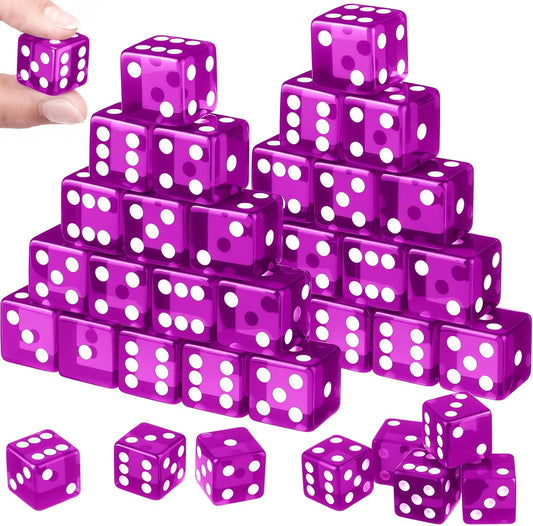 36 Piece 19 mm Casino Style Craps Dice Sets Acrylic and Translucent D6 Dice, Square W/Rounded Edge for Casino, Craps, Table Games and Board Games (Purple)
