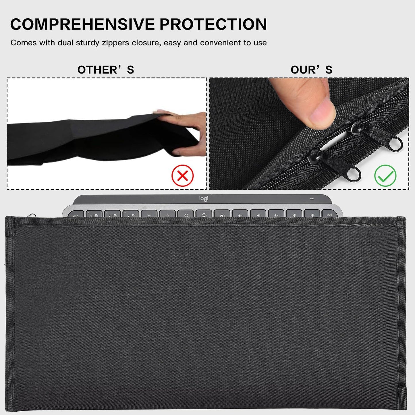 Computer Keyboard Dust Cover Sleeve Bag for Universal Keyboard, 68-87 Keys Wireless/Wired Gaming PC Keyboard Dust Cover, Logitech/Dell/Corsair/Havit/Redragon/Arteck/Apple Keyboard Protector-Black