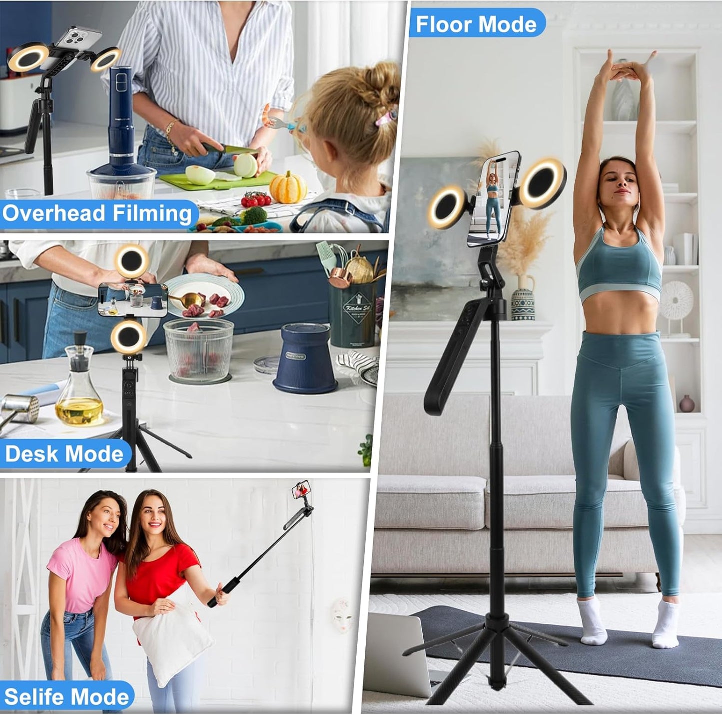 70.9" Auto Face Tracking Tripod 360° Rotation with Stand & Light, Phone Camera Holder Stand with Remote & Gesture Control, Extendable Selfie Stick for GoPro/Travel/Vlog/Video/Tiktok/Live Streaming