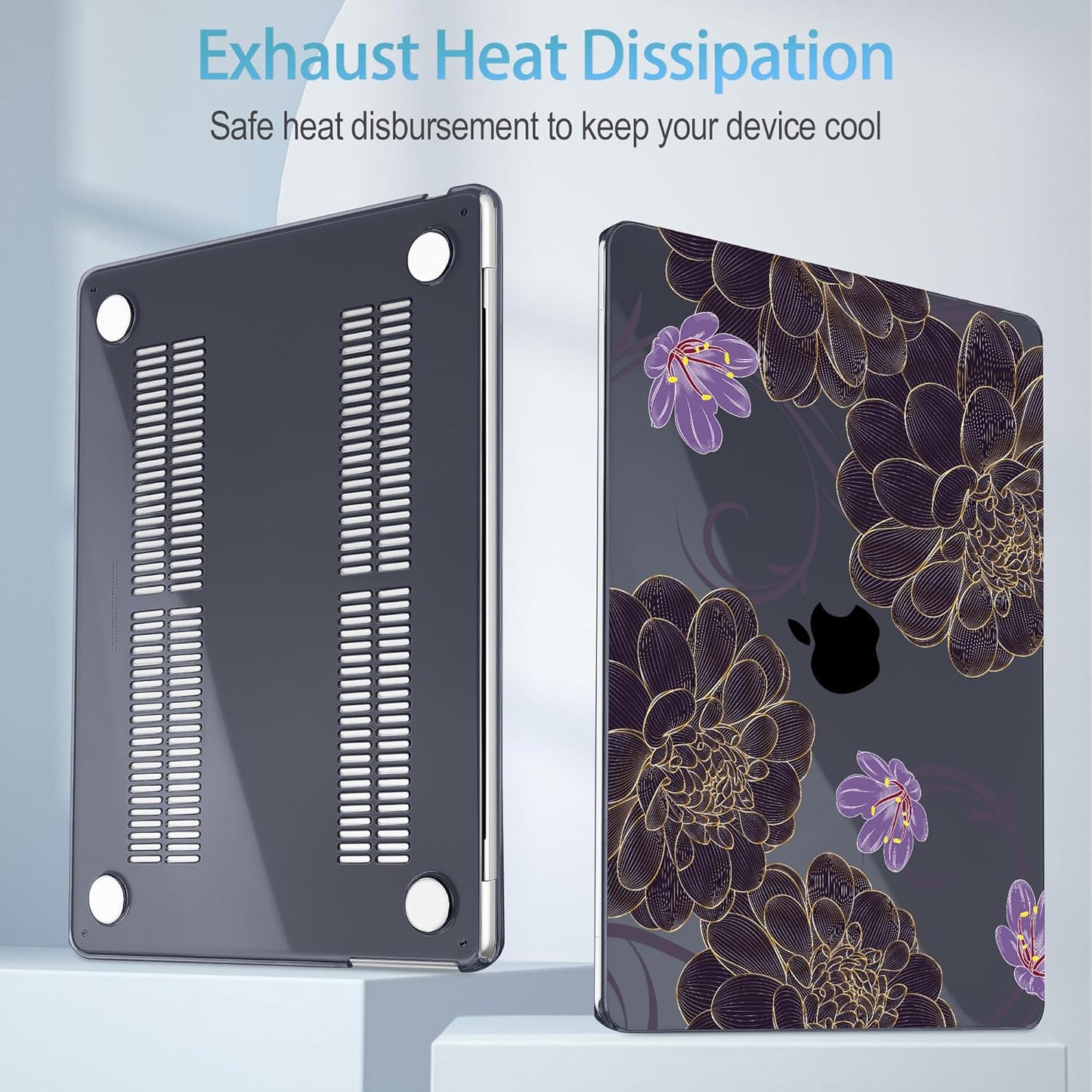 Mektron for 2025 M4 MacBook Air 13.6 Inch A3240 Case Fits 2023 A2681 M2 2024 A3113 M3 Chip with Liquid Retina Display, Printed Plastic Hard Shell Cover for MacBook Air 13.6", Golden Dahlia Flowers