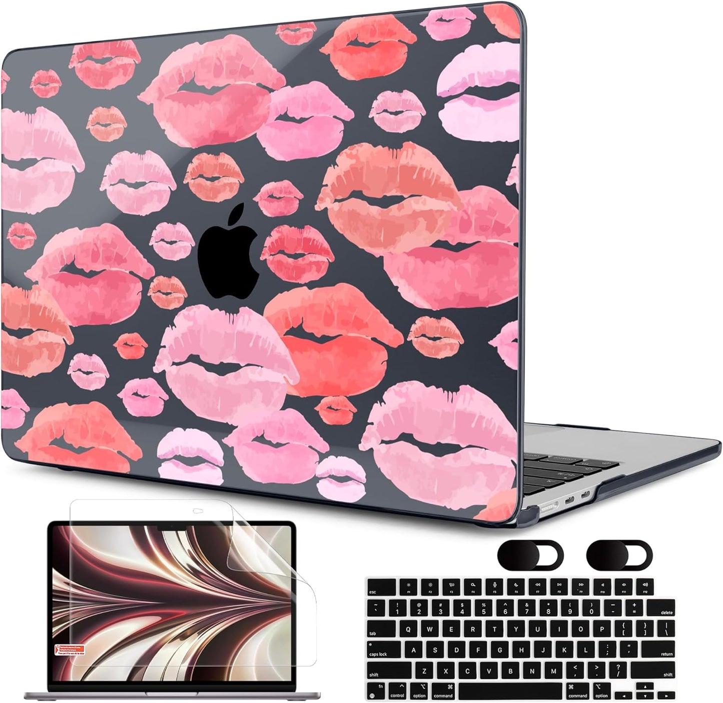 MEEgoodo Case for M4/M3/M2 MacBook Air 13.6 inch Case 2025 2024 2022, Fit Model A3240/A3113/A2681, Laptop Hard Shell with Keyboard Cover Compatible with MacBook Air 13 inch, Red & Pink Lips