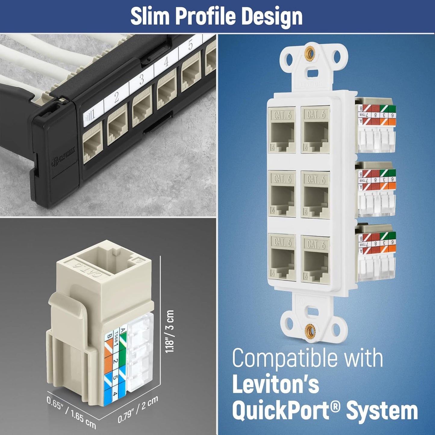 Everest 90° Angled RJ45 Cat6A Keystone Jacks 50-Pack in Ivory - Slim Profile Female RJ45 Connectors - Cat 6A Keystone Jack - Compatible with 90° Angled Speed Termination Tool - easyJACK (B094WB91H3)
