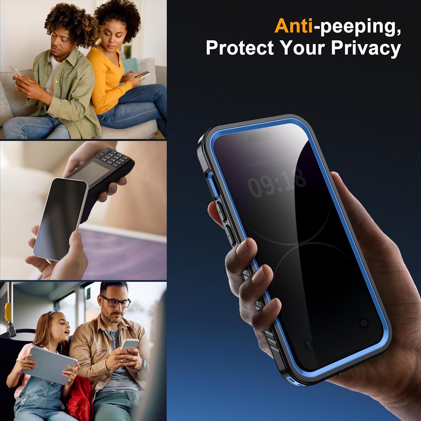 for iPhone 14 Pro Case Waterproof - Built-in Privacy Screen Protector & HD Screen Protector [IP68 Underwater] Shockproof Dustproof Full Body Protection iPhone 14 Pro Phone Case Blue