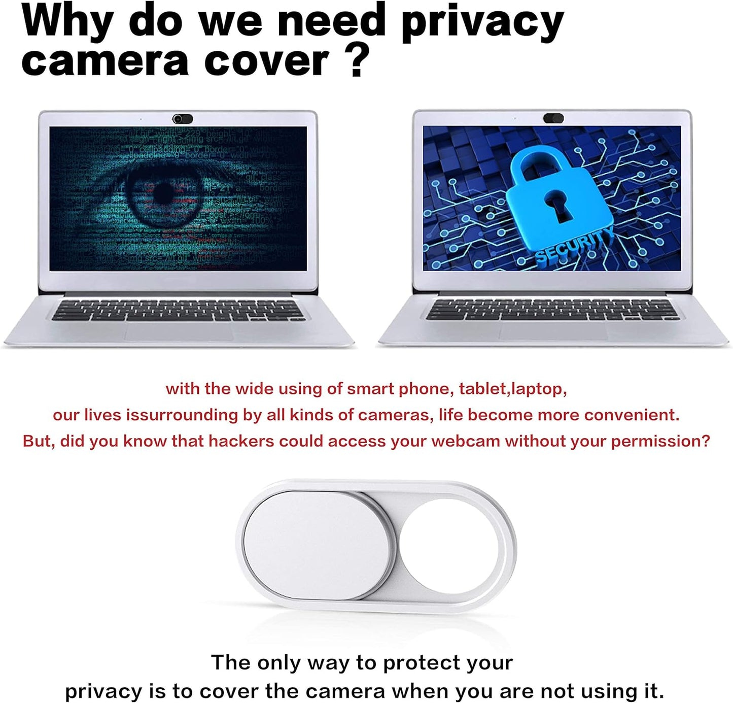 imluckies Metal Webcam Cover Slide, 0.023 inch Camera Cover for Laptop Computer MacBook Pro/Air iMac iPad Tablet iPhone 8/7 Plus, Echo Show/Spot Web Camera Blocker Privacy Protector [1 Black+1 White]