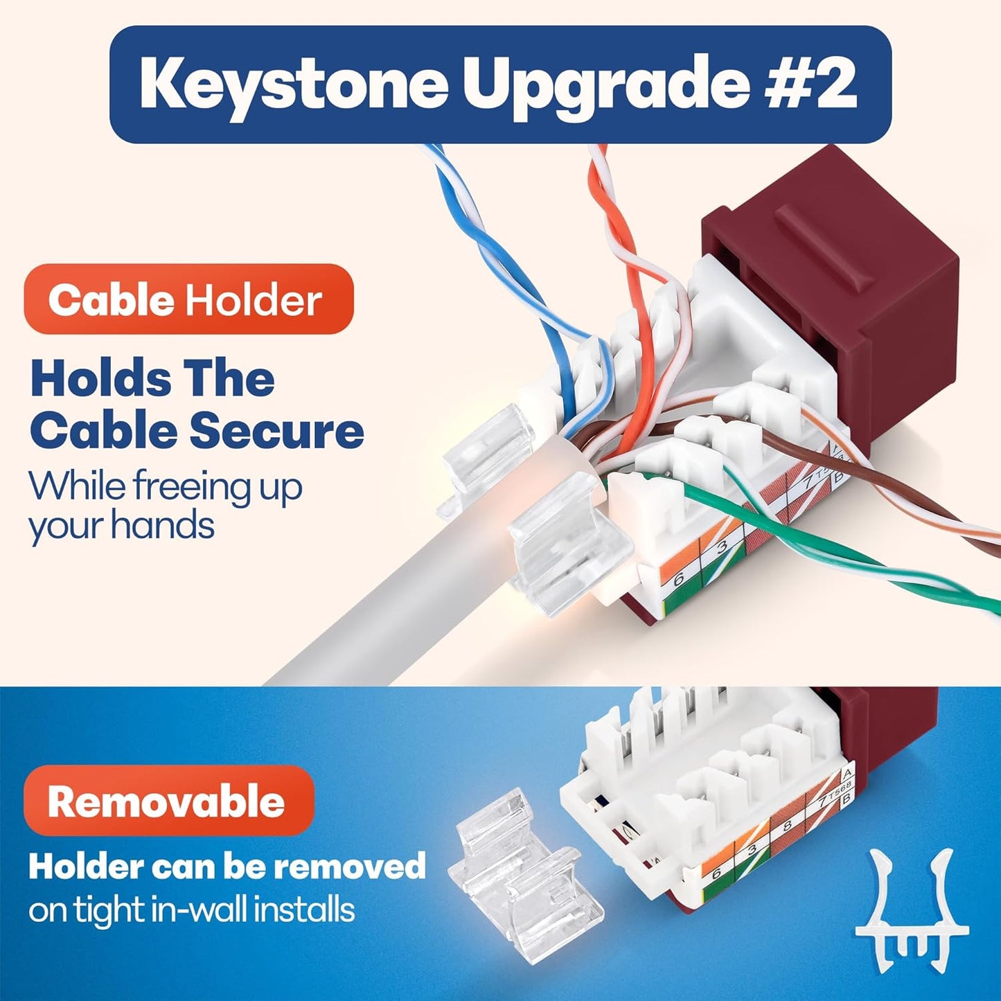 Everest 45° Angled RJ45 Cat6A Keystone Jacks 10-Pack in Red - Slim Profile Female RJ45 Connectors - Cat 6A Keystone Jack - Compatible with 45° Angled Speed Termination Tool - 45Term (B0BL3GS7ZY)