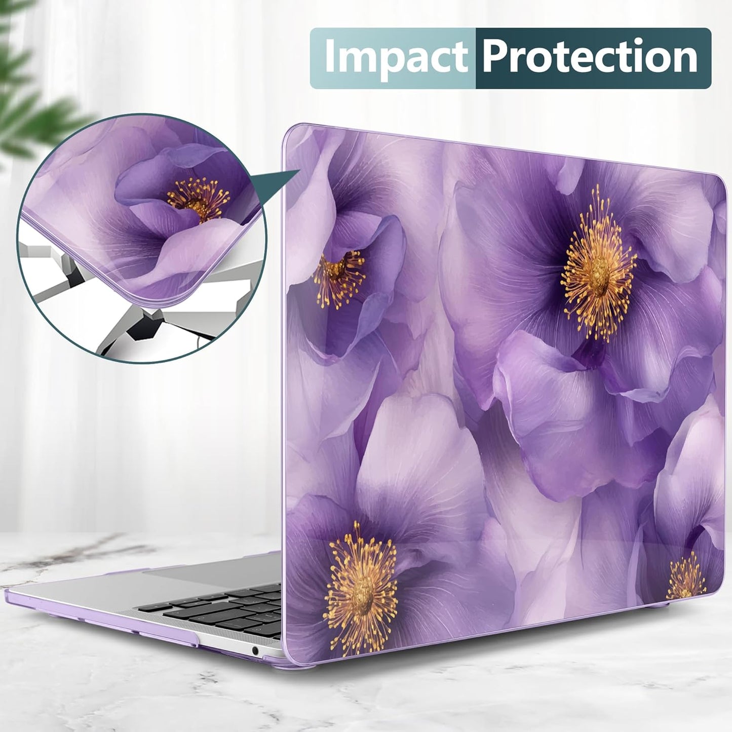 TWOLSKOO Compatible with MacBook Pro 13 inch Case 2023-2016 A2338 M2/M1 A2251 A2289 A2159 A1989 A1706, Plastic Hard Shell Cover & Keyboard Skin & Screen Protector, Purple Flowers