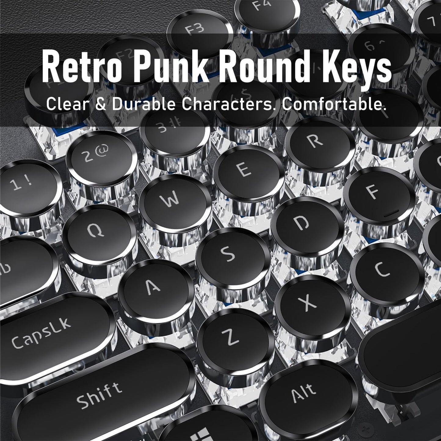 EWEADN TK100 Typewriter Keyboard Wired Mechanical Keyboard, 104 Keys Aesthetic Typewriter Keyboards with White Backlit, Anti-Ghosting, Blue Switch Wired Cute Keyboards-Black