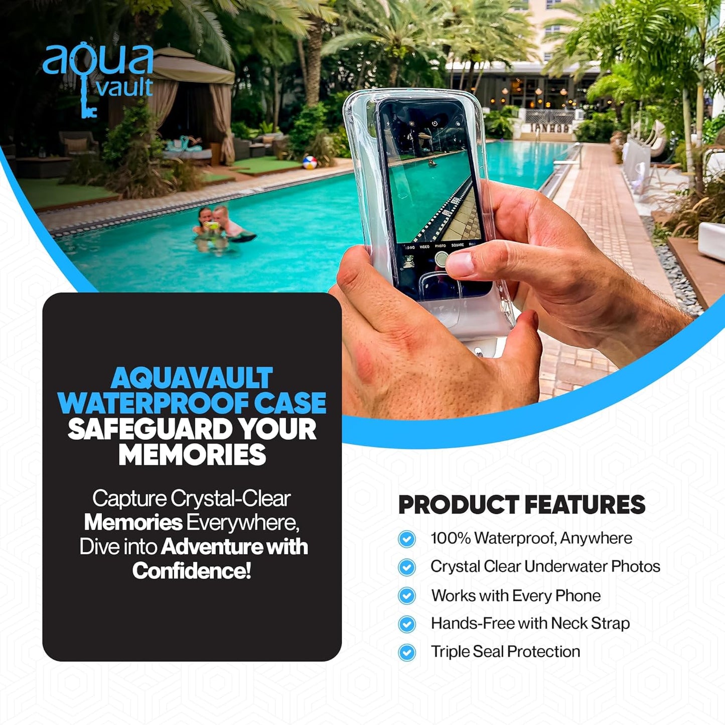 AquaVault 100% Waterproof Floating Smart Phone Case & Money Pouch - Fits All Phones - Made from Premium Heavy Duty PVC for Added Drop Protection - Includes Adjustable Neck Strap. Black