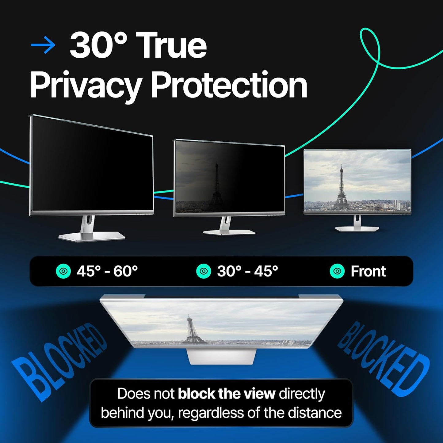 Acrylic 22 Inch Computer Privacy Screen Filter for Widescreen Computer Monitors - 19.3" x 12.5" (490 x 317mm) - Monitor Frame Hanging Type