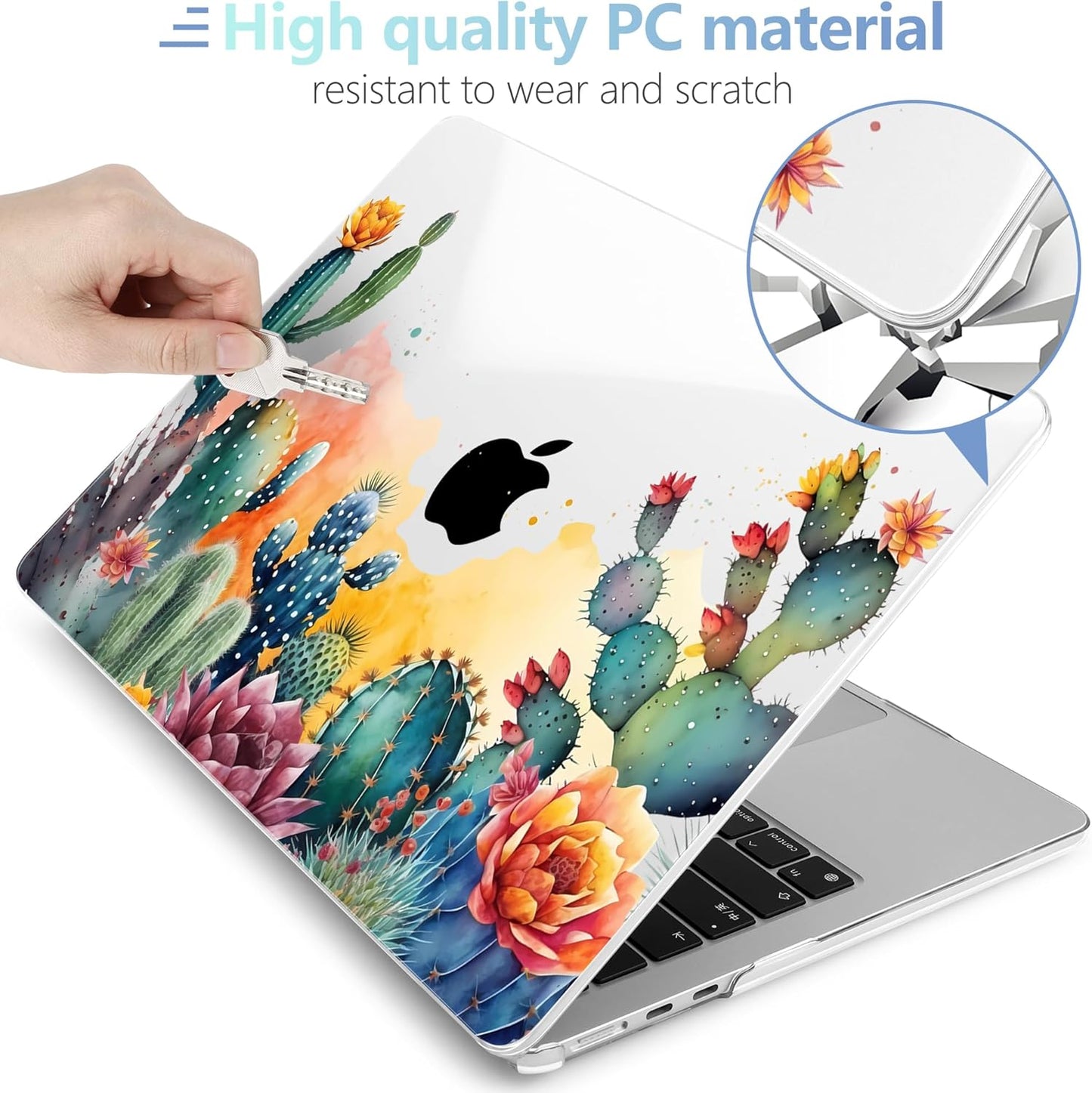 MEEgoodo for M4/M3/M2 MacBook Air 15.3 inch Case 2025 2024 2023, Case Fit Model (A3241/A3114/A2941) for MacBook Air 15 inch, Laptop Hard Shell with Keyboard Cover, Tropical Cactus