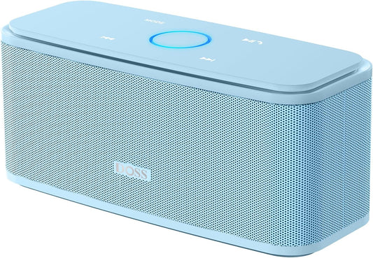 DOSS SoundBox Touch Wireless Bluetooth Speaker with 12W HD Sound and Bass, IPX5 Water-Resistant, 20H Playtime, Handsfree, Portable for Office, Home, Outdoor, Travel- Light Blue