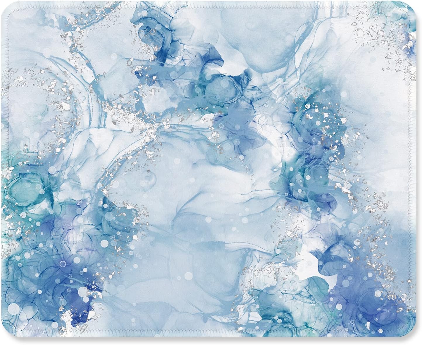 ITNRSIIET Mouse Pad with Stitched Edge Premium Textured Smooth Precise Operation Waterproof Washable Non-Slip Rubber Base Desktop Protection Mat, 10.2×8.3×0.12 inches, Blue Abstract Marble