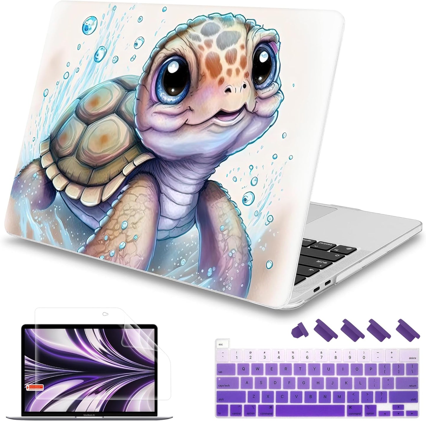 Mektron Case for MacBook Pro 16 Inch A2141 Cover 2019 Release 16" with Liquid Retina Display/Touch ID, Plastic Hard Shell with Keyboard Skin & Screen Protector & Dust Plug, Cute Turtle