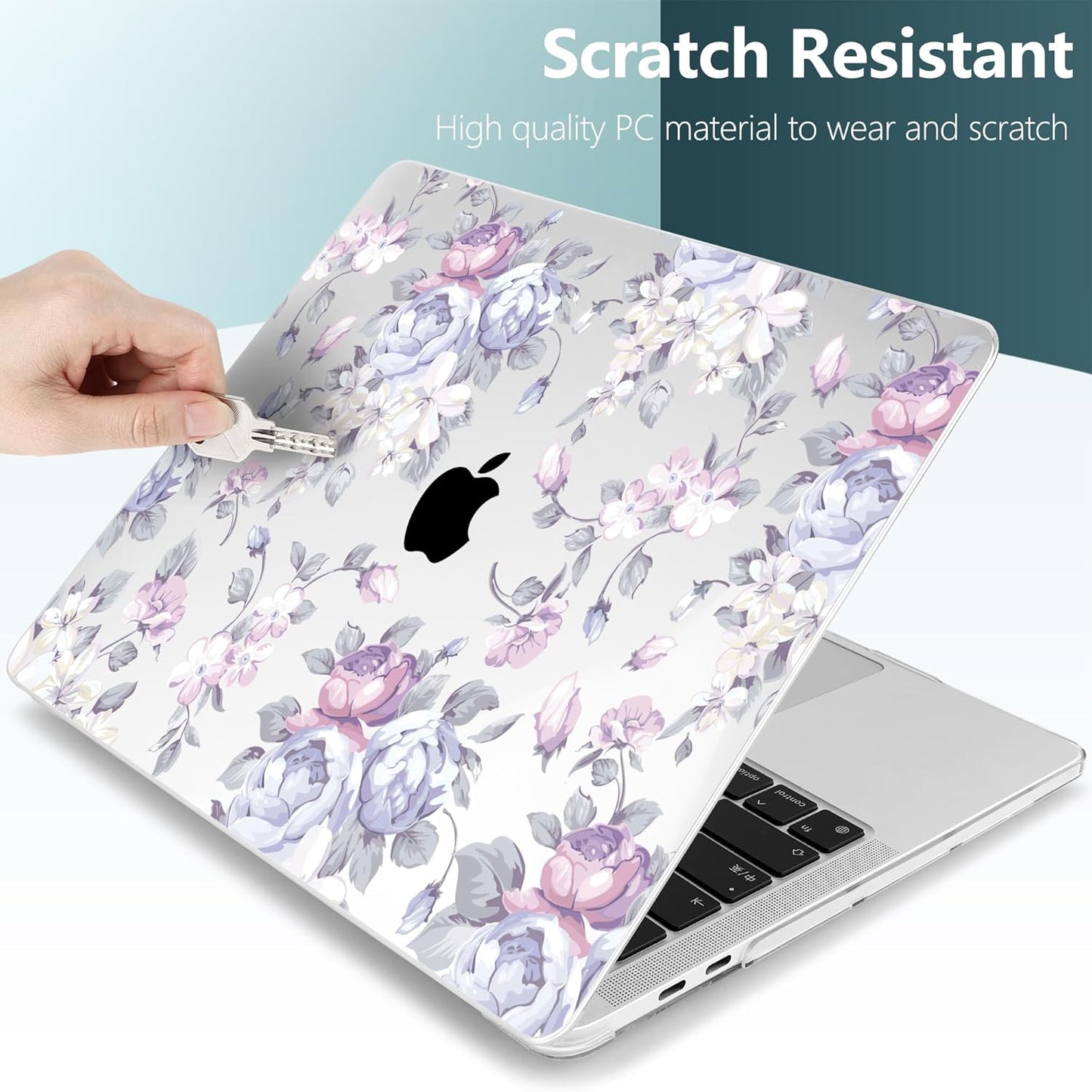 TWOLSKOO Compatible with MacBook Pro 13 inch Case 2023-2016 A2338 M2/M1 A2251 A2289 A2159 A1989 A1706, Plastic Hard Shell Cover & Keyboard Skin & Screen Protector, Purple Peony