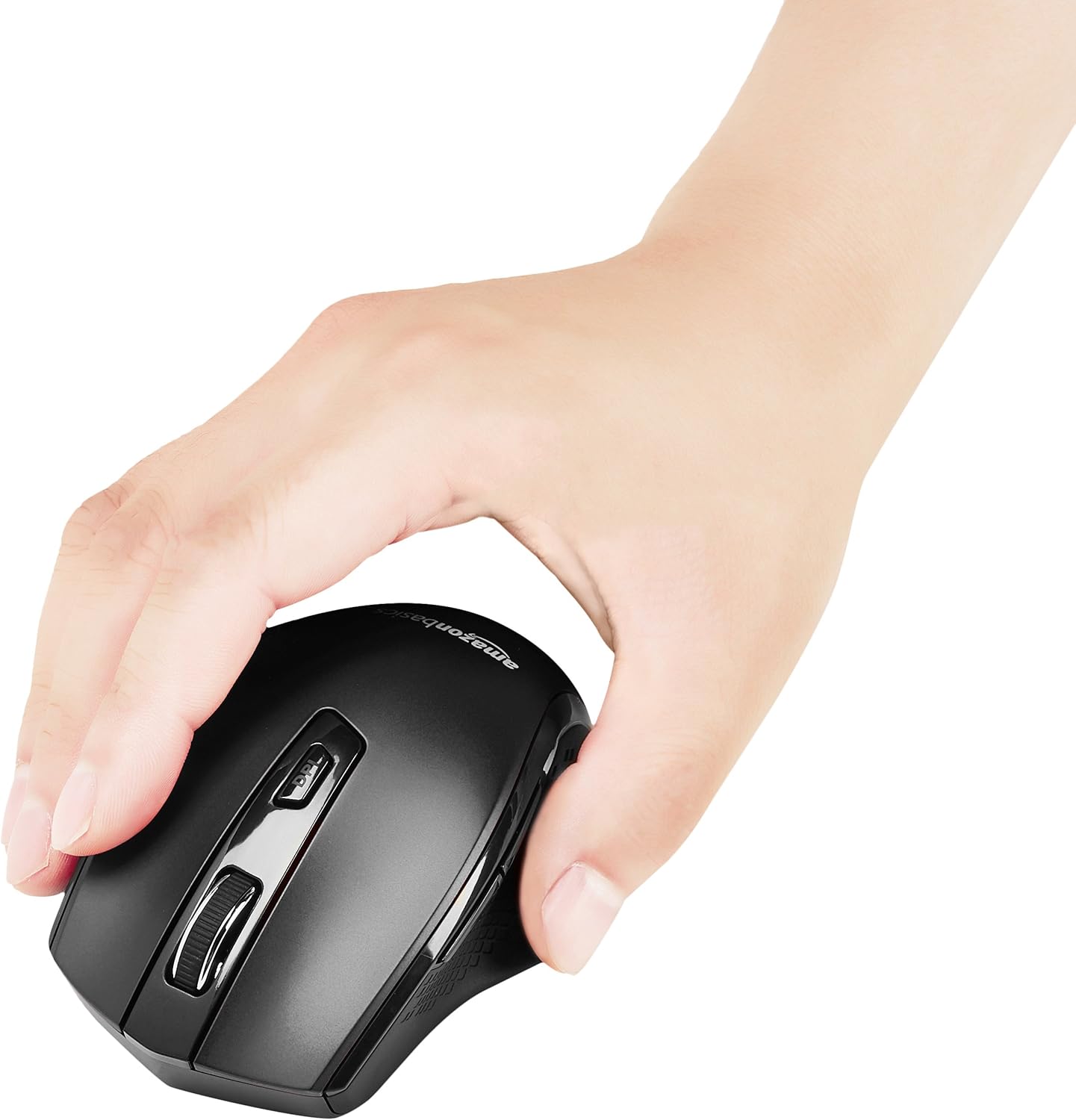 Amazon Basics Computer Mouse Wireless, Ergonomic, 2.4 GHz Optical, DPI Adjustable, Compatible With PC, Mac, Laptop, Black