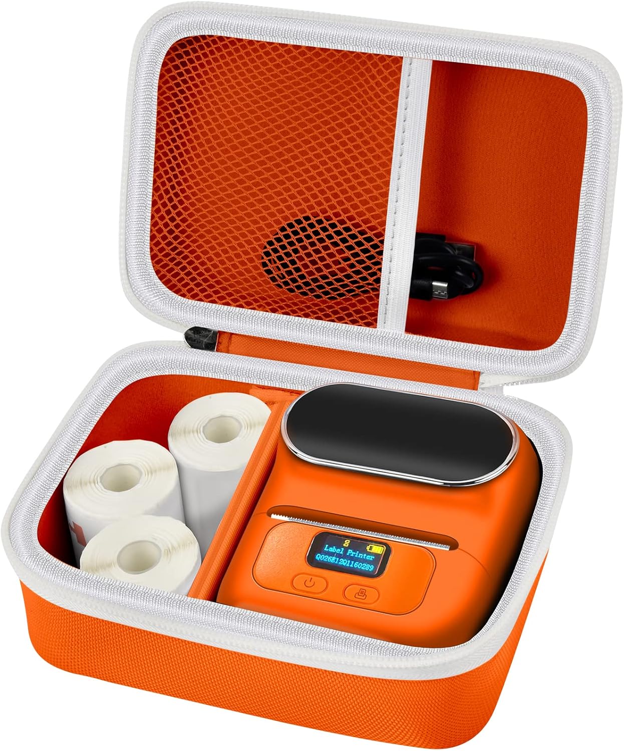 Case Compatible with Phomemo M110 Label Maker - Portable Mini Bluetooth Thermal Label Maker Carrying Storage Bag for Printer Labels, USB Cable and Accessories (Box Only) - Orange