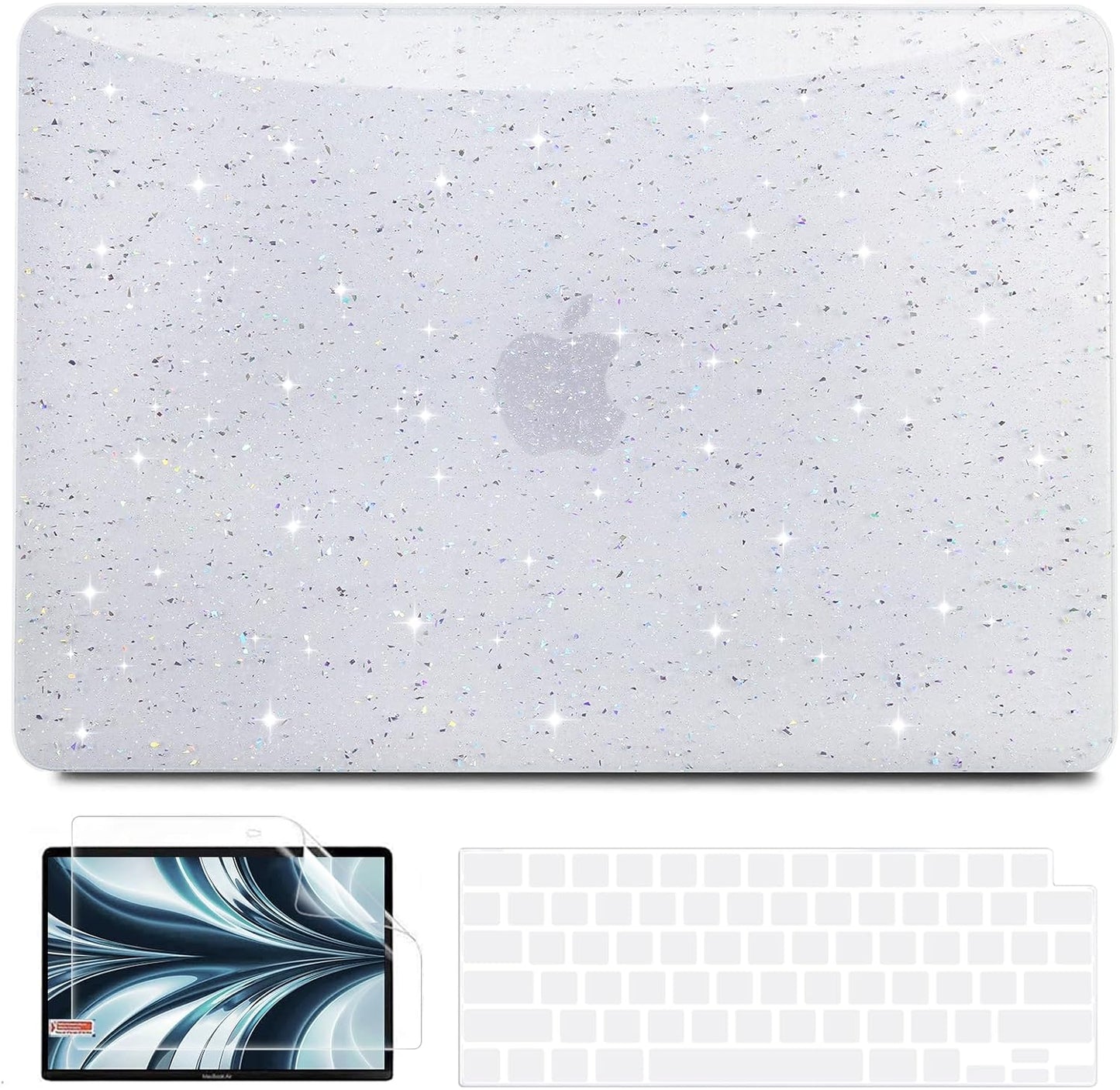 B BELK Compatible with MacBook Air 13 inch Case 2025 2024 2023 2022 M4 M3 M2 A3240 A3113 A2681, Plastic Hard Shell+Keyboard Cover+Screen Protector for MacBook Air 13.6 inch Case, Shiny Colorful Clear