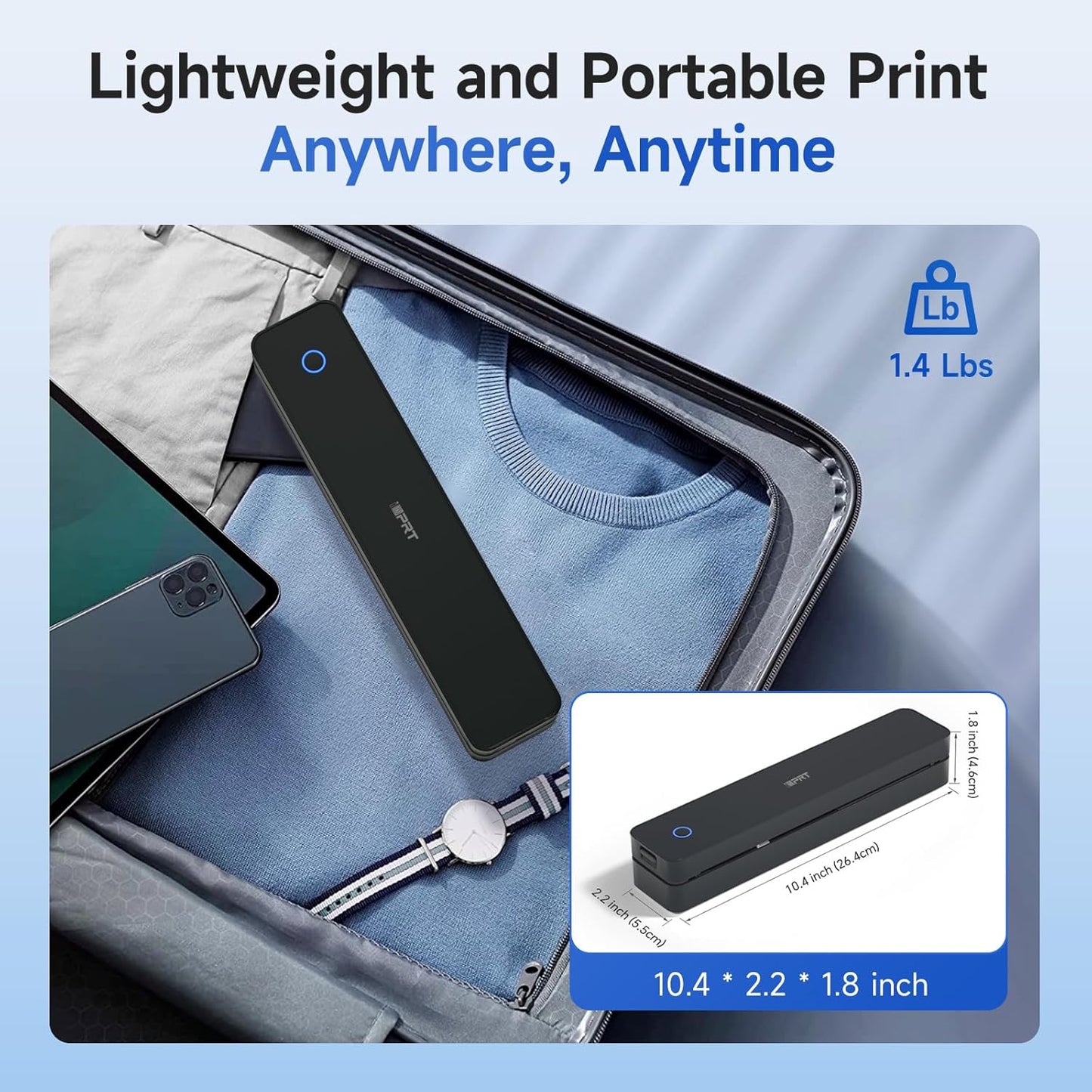 iDPRT Portable Printer Wireless for Travel, 300DPI Bluetooth Thermal Printer Support for 8.5"x11" US Letter, Inkless Compatible with iOS, Android, Laptop for Office, Car and Home, School