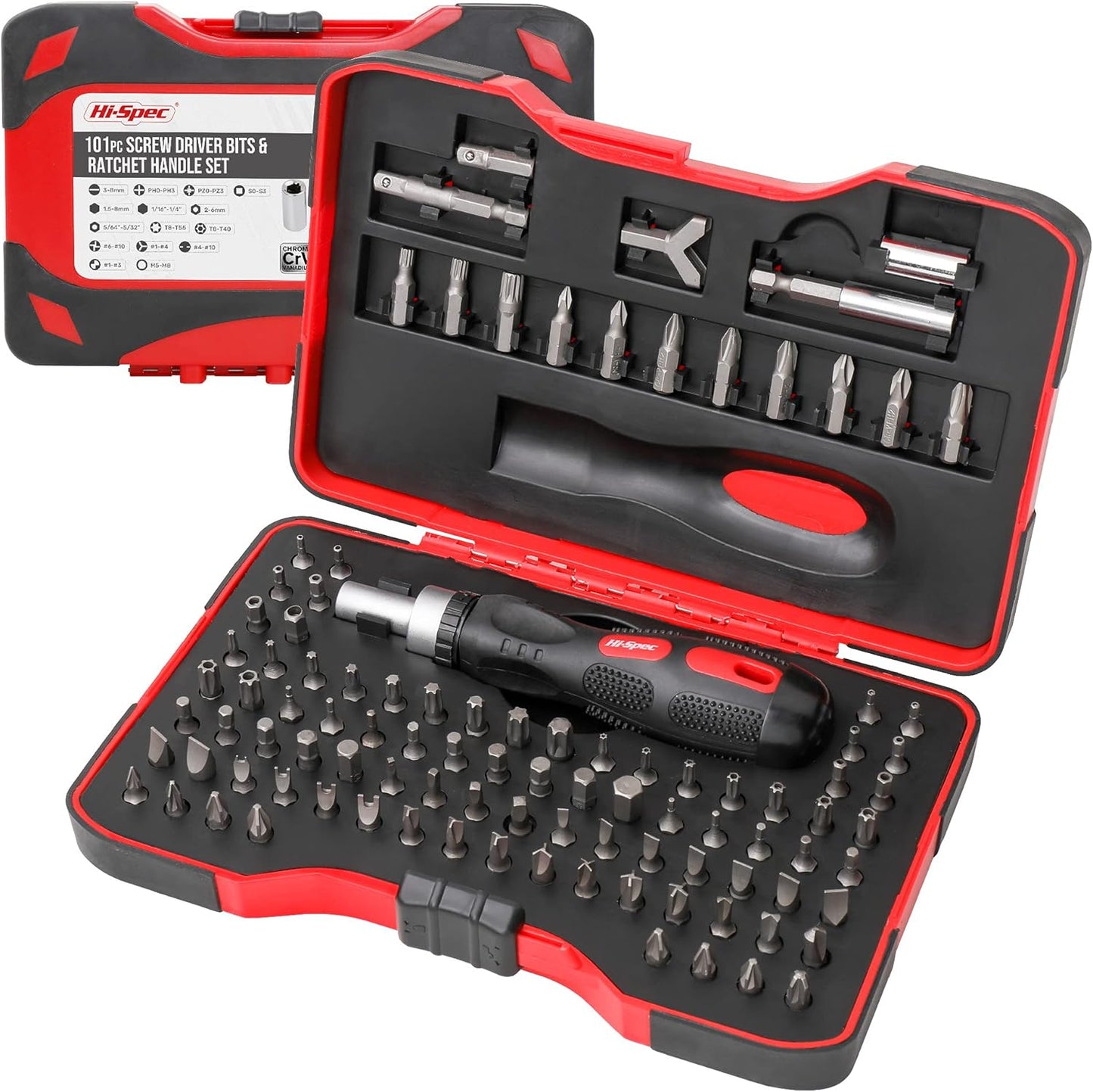 Hi-Spec 101pc Multi Bits Screwdriver & Ratcheting Handle Tool Set Kit. Complete 1/4” Hex Screwdriving with Tamper Proof Security Driver Bits