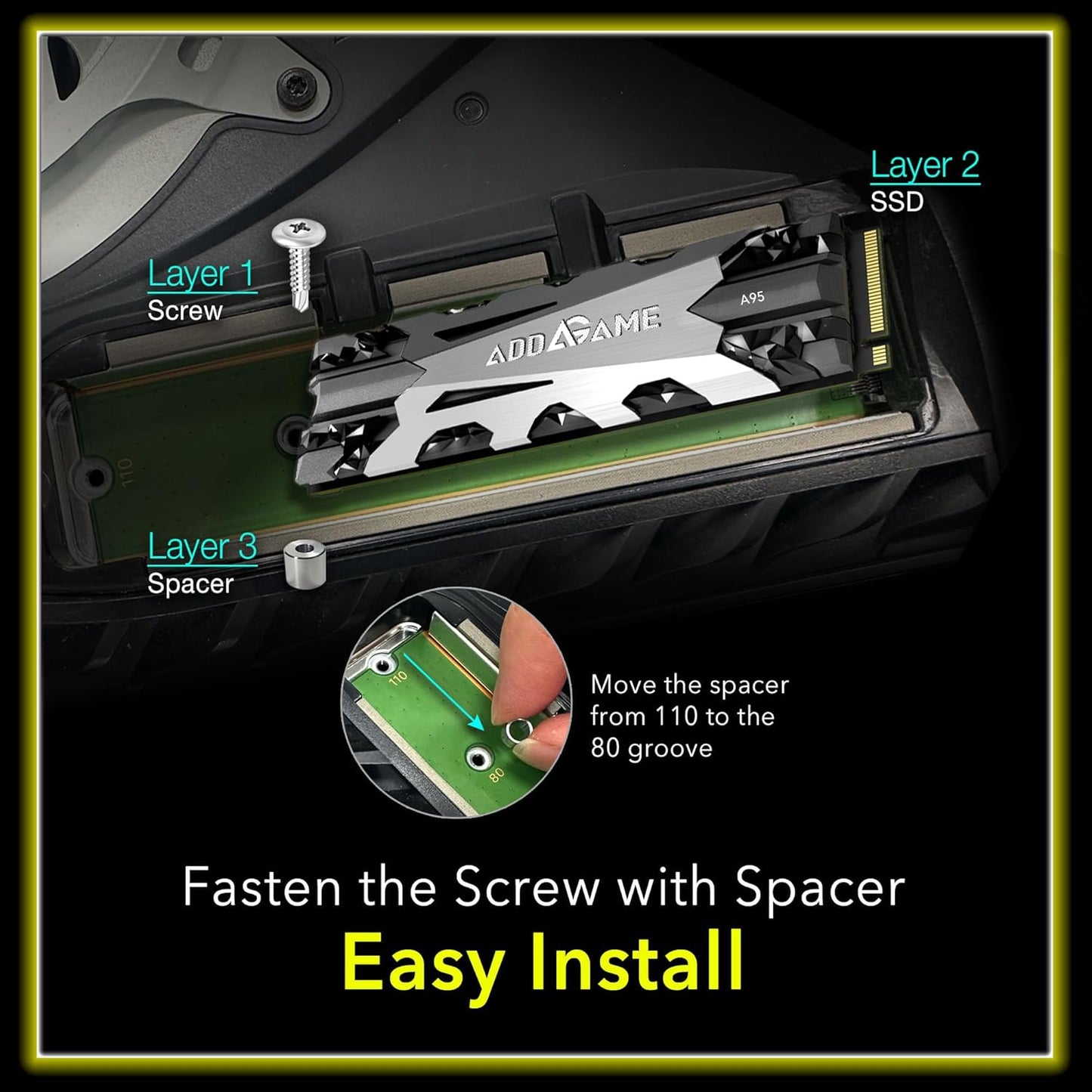 Addlink A95 2TB M.2 SSD Gaming PC Storage Expansion with Heatsink, up to 7200 MB/s, Internal Gaming SSD -2280 PCIe NVMe Gen4X4 3D TLC with Dram NAND SSD