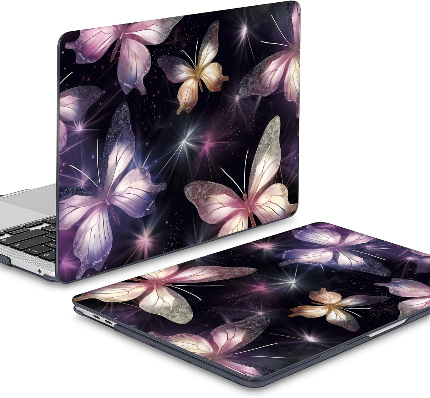 Mektron for MacBook Air 13 Case A1466/A1369 (2010-2017 Release), Snap-on Plastic Hard Shell Cover for MacBook Air 13.3 inch with Keyboard Cover, Glittering Butterfly