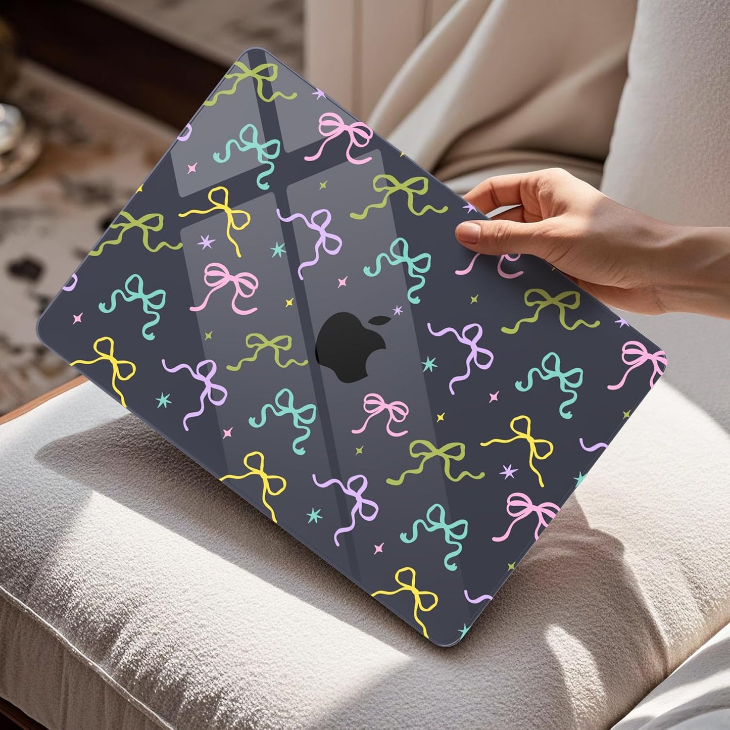 Mektron Compatible with M4 MacBook Air 15 inch Case 2025 A3241 2024 2023 M3 A3114 A2941 M2 Liquid Retina Display Touch ID, Plastic Hard Case & Keyboard Skin & Screen Protector - Black Colorful Bows