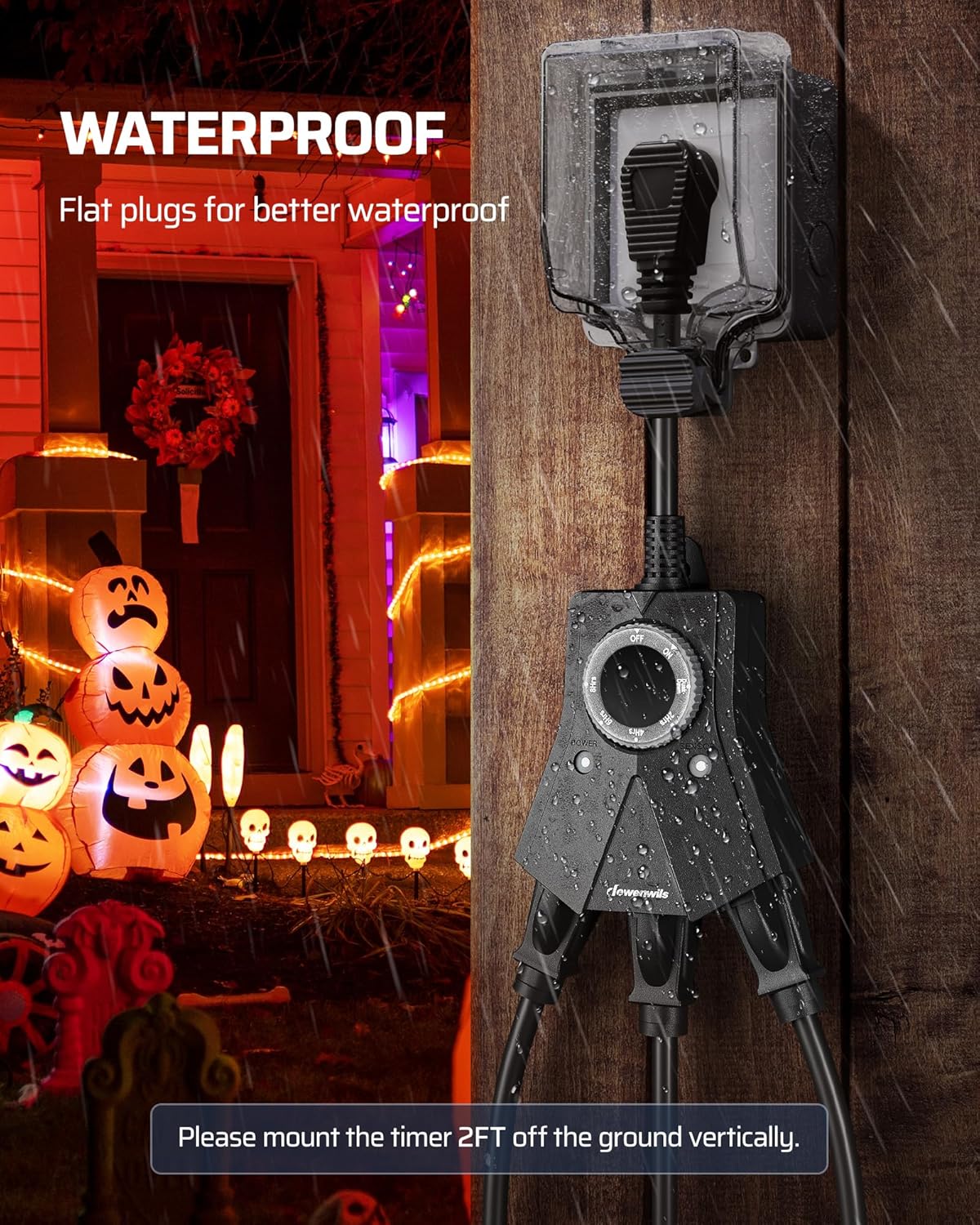 DEWENWILS Light Timer Outdoor Weatherproof, Heavy Duty 3-Prong Grounded Outlet, Dusk to Dawn and 2/4/6/8 Countdown Timer for String Light, UL Listed