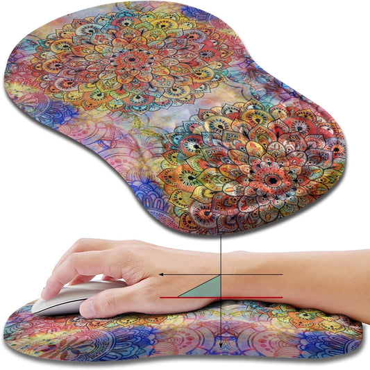 Hokafenle Ergonomic Mouse Pad Wrist Support, Wrist Rest Mousepad for Carpal Tunnel Pain Relief with Integrated Memory Foam Slope Massage Bulge (11.8x7.9 inch,Mandala