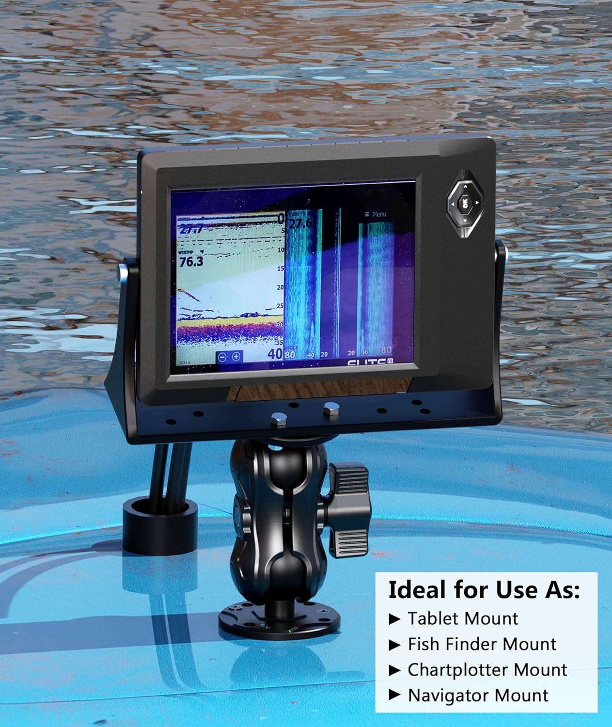 Aluminum Alloy Fish Finder Mount with 1.5" Ball AMPS Hole Round Plates, 3.5" Short Arm Marine Electronic Mount Tablet Holder for Garmin, Lowrance, Humminbird, Raymarine and More