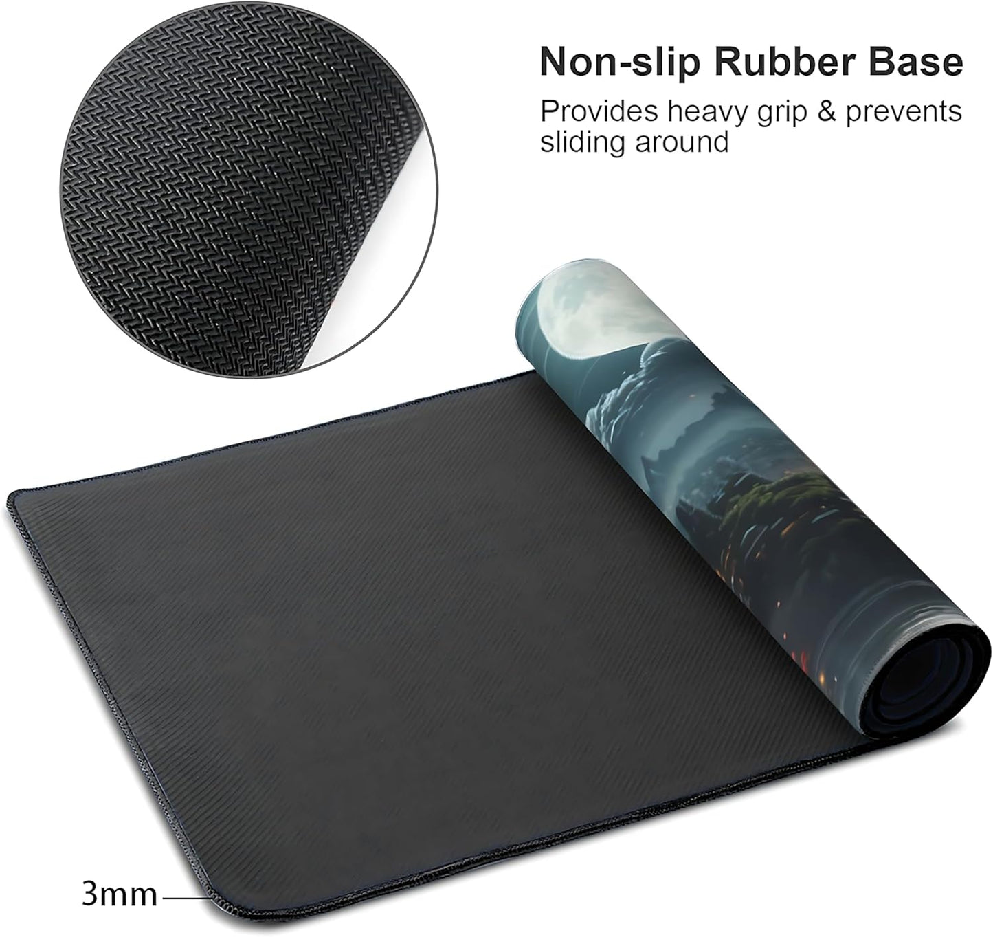 Japanese Full Moon Large Mouse Pad,Gaming Keyboard Desk Pad,Extended Mouse Mat Non-Slip Rubber Base with Stitched Edges for Office Game Home XXL 35.4"x15.7"